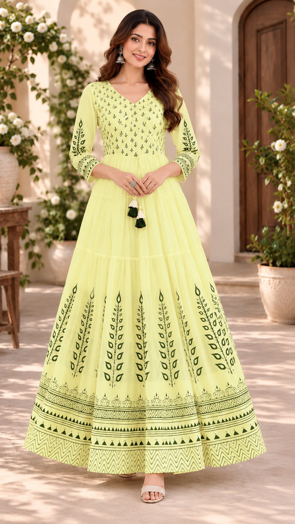 Lemon Yellow Mul Cotton Long Gown