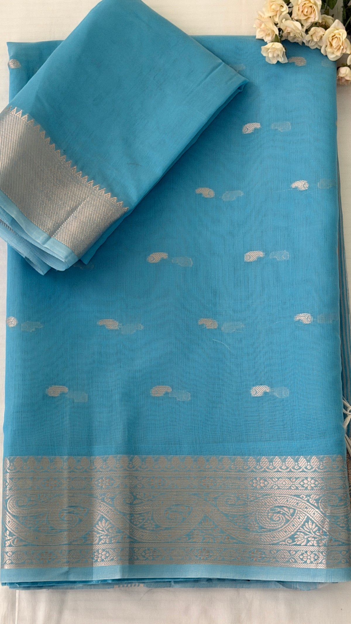 Sky Blue Cotton Silk Saree