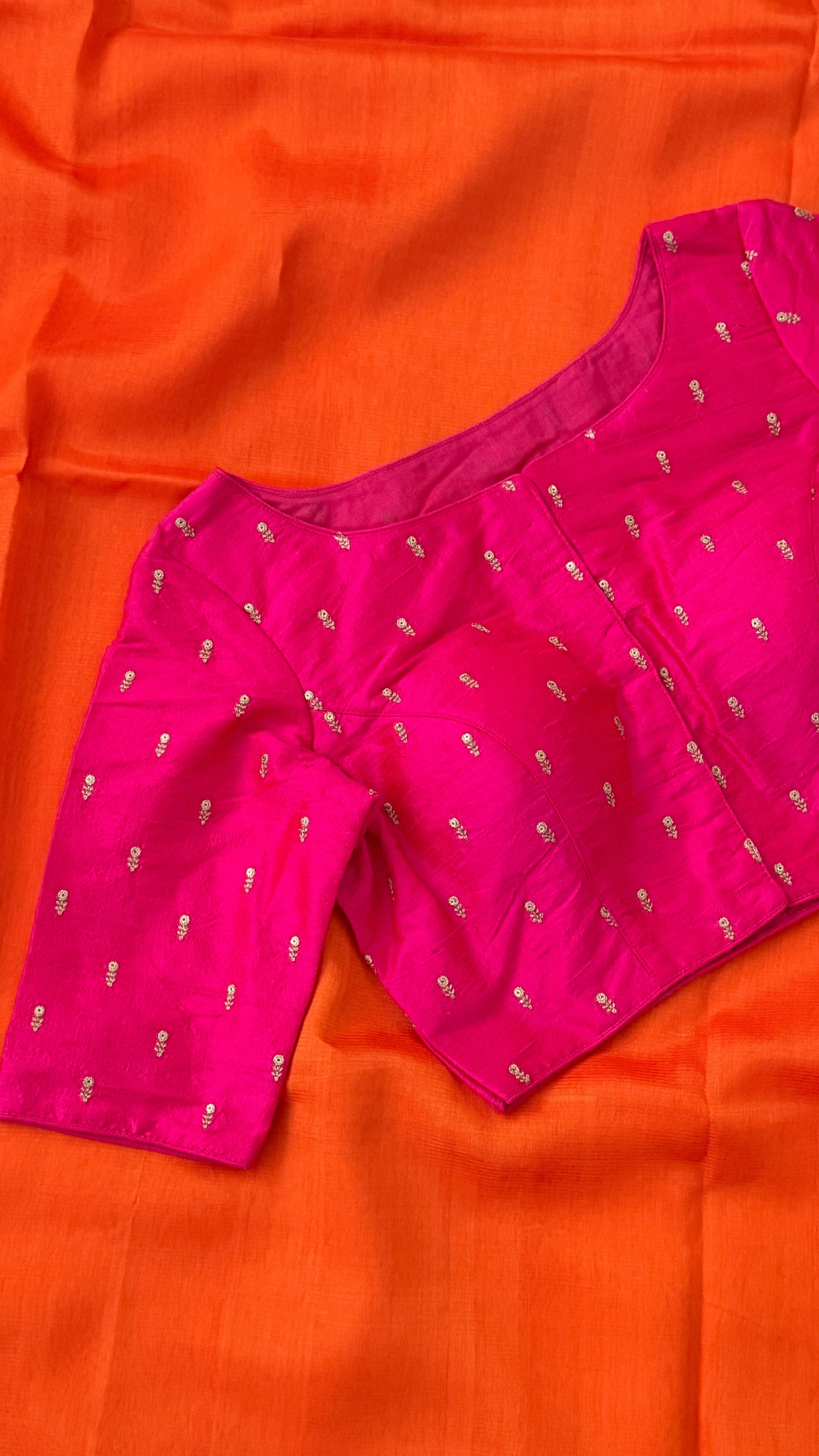 Hot Pink Buti Boat Neck Blouse