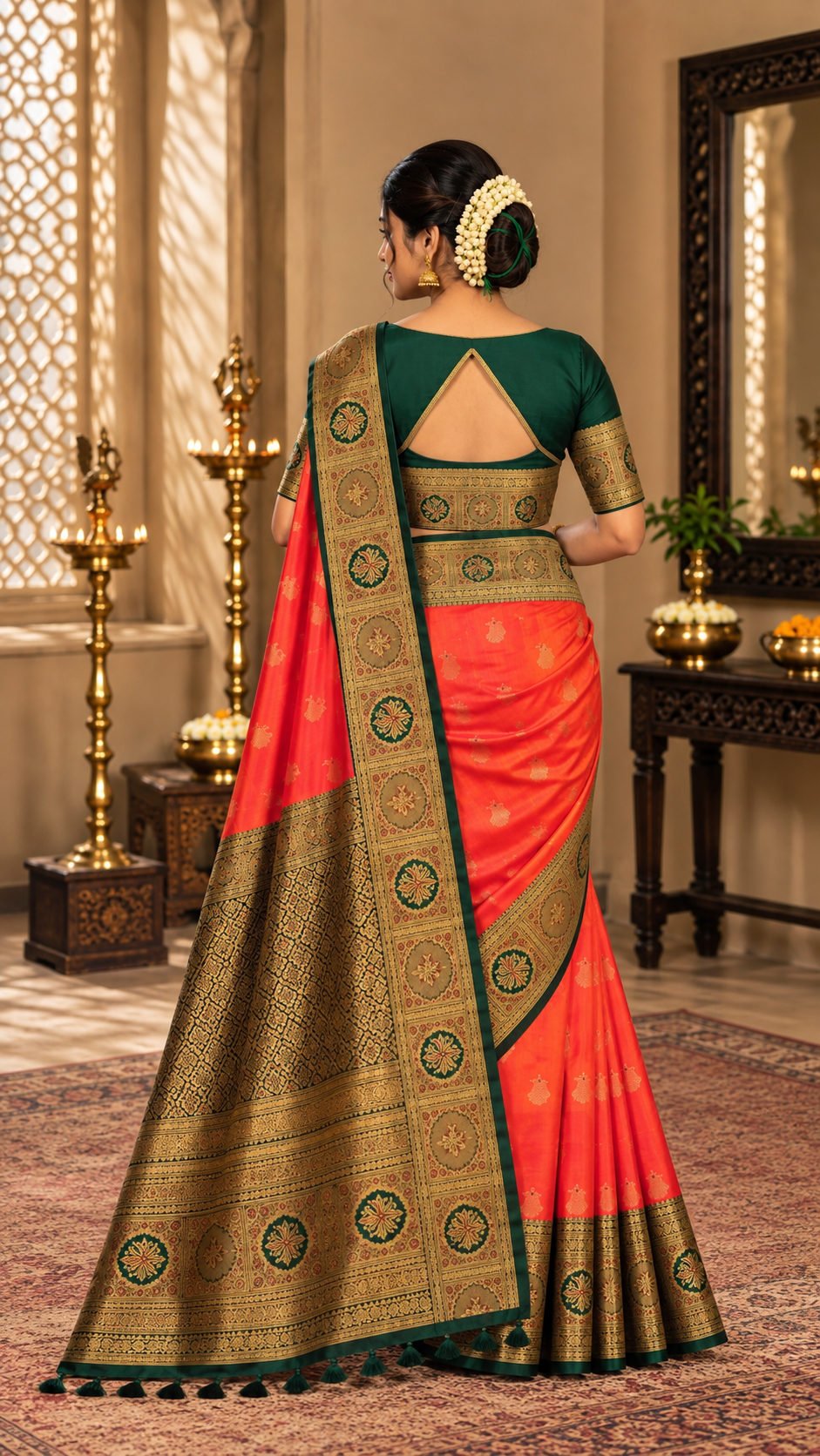 Coral Orange Kanchi Silk Saree