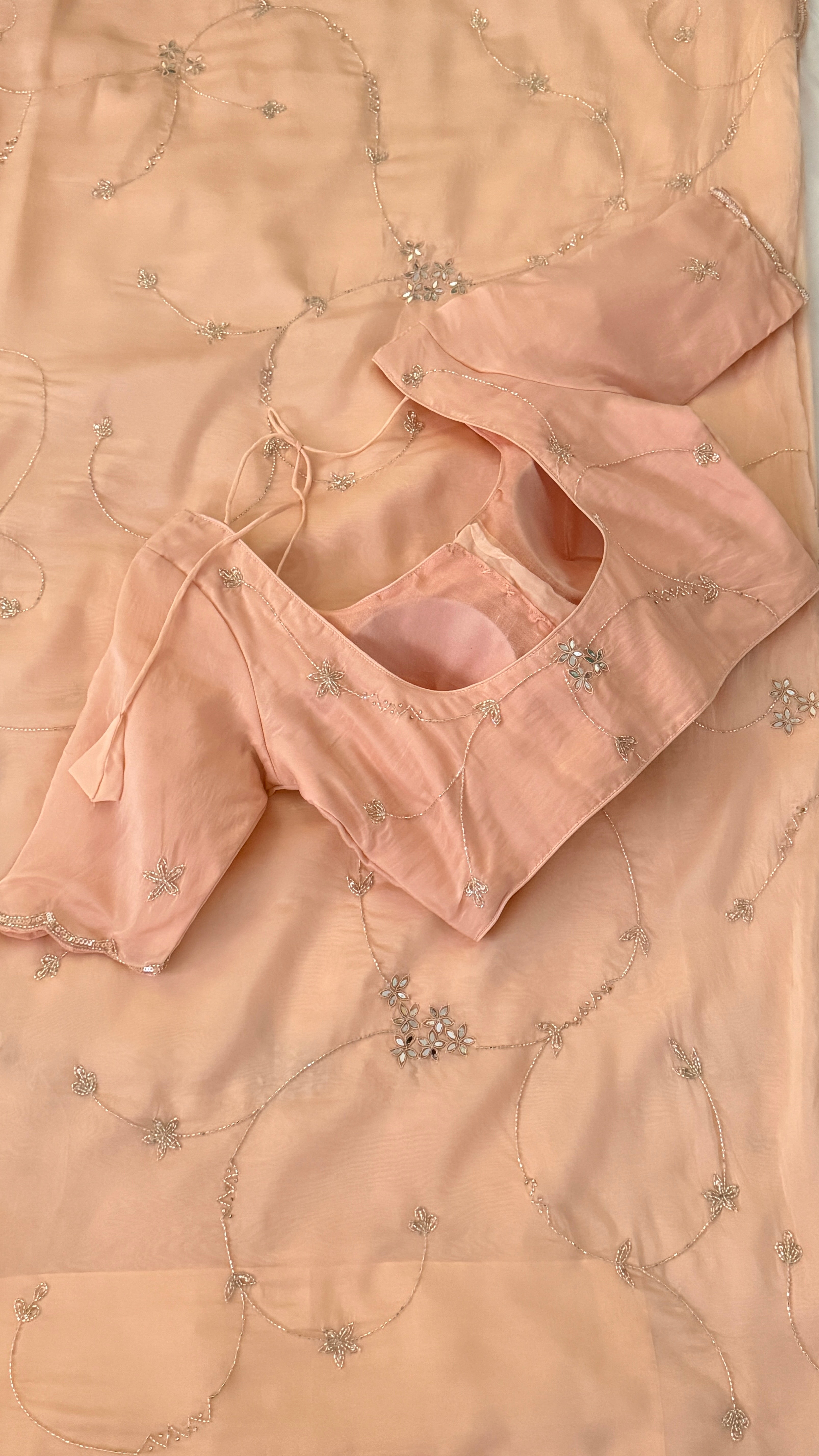 Peach Glass Organza Fancy Saree