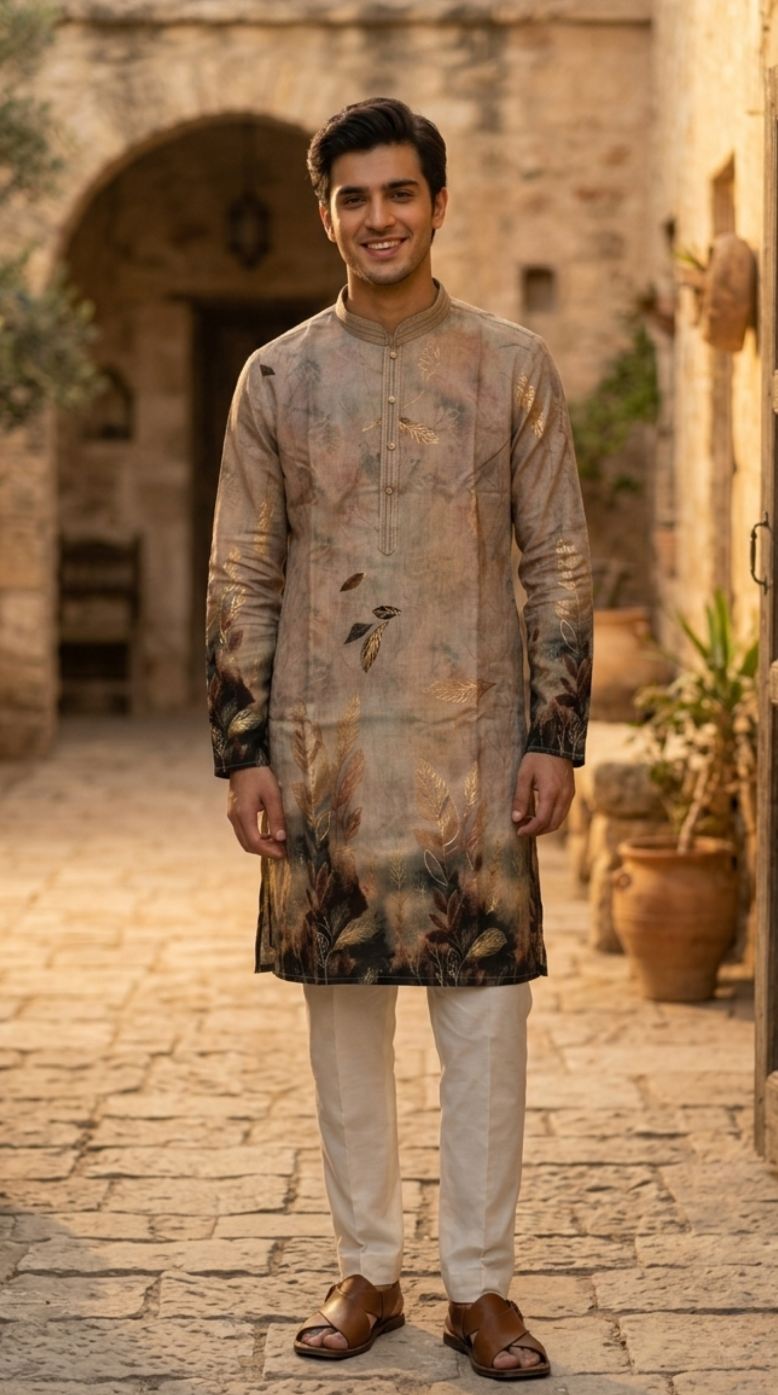Beige Silk Kurta Set