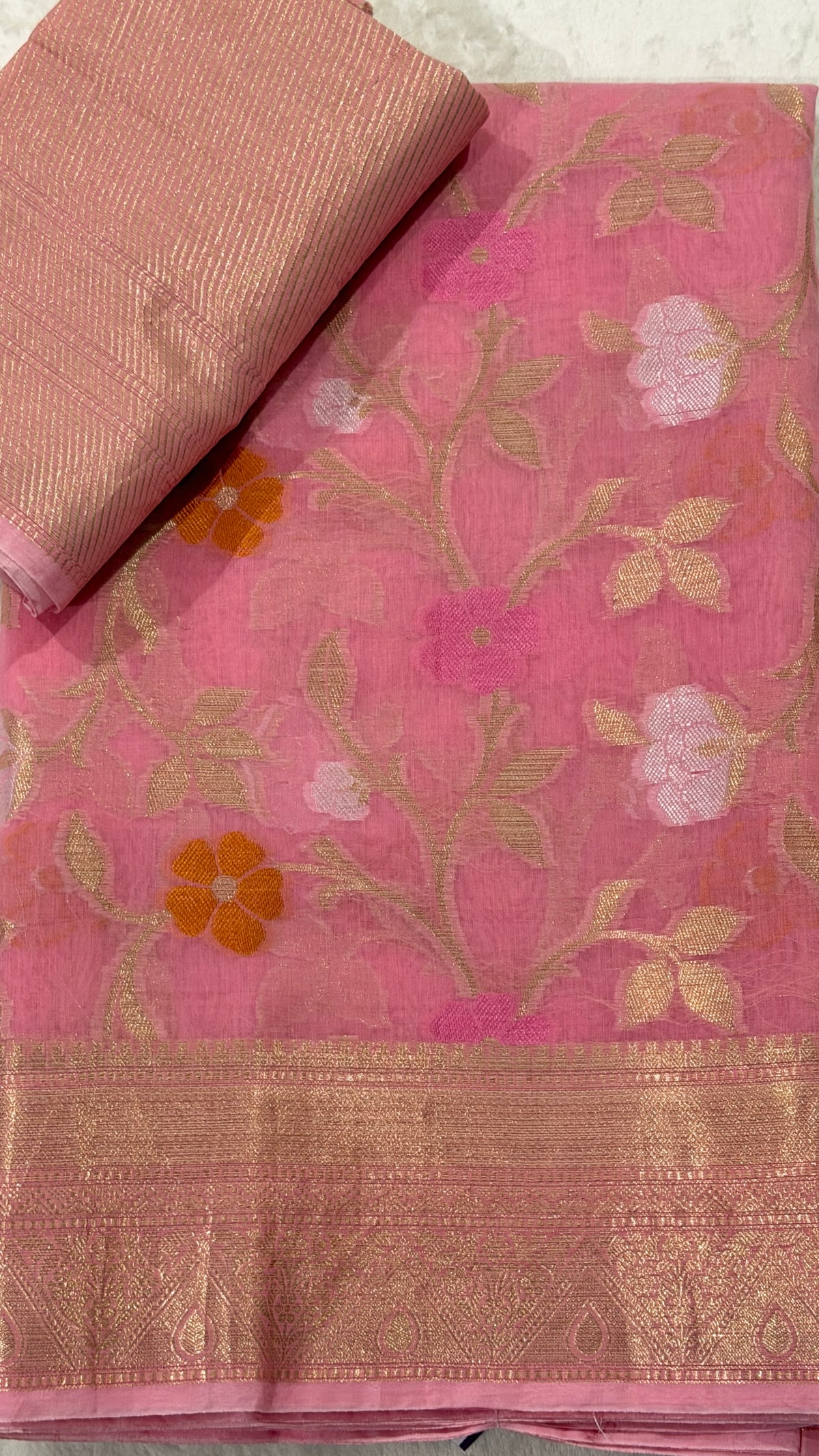 Pink chanderi Silk Saree