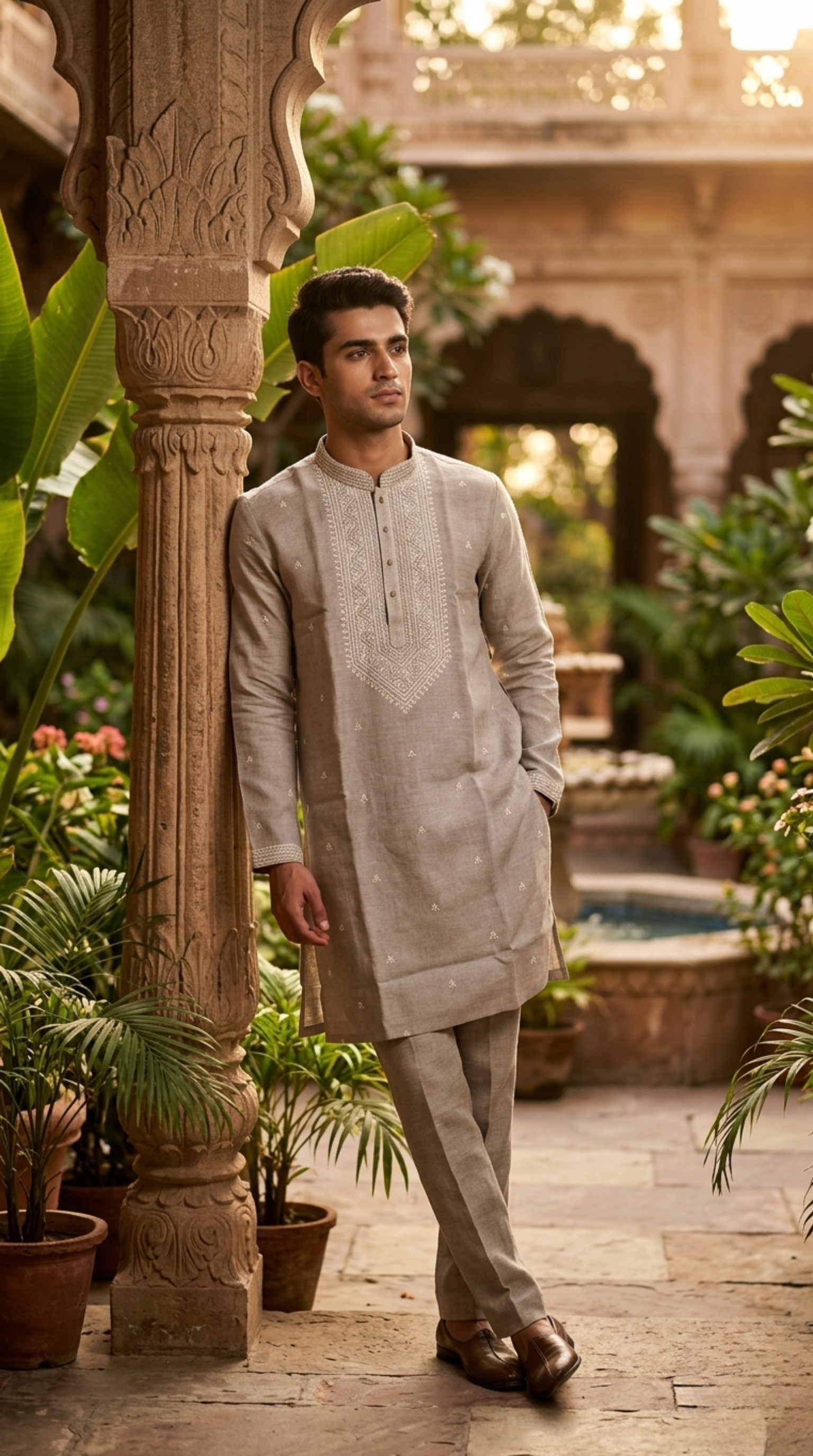 Beige Cotton Kurta Set