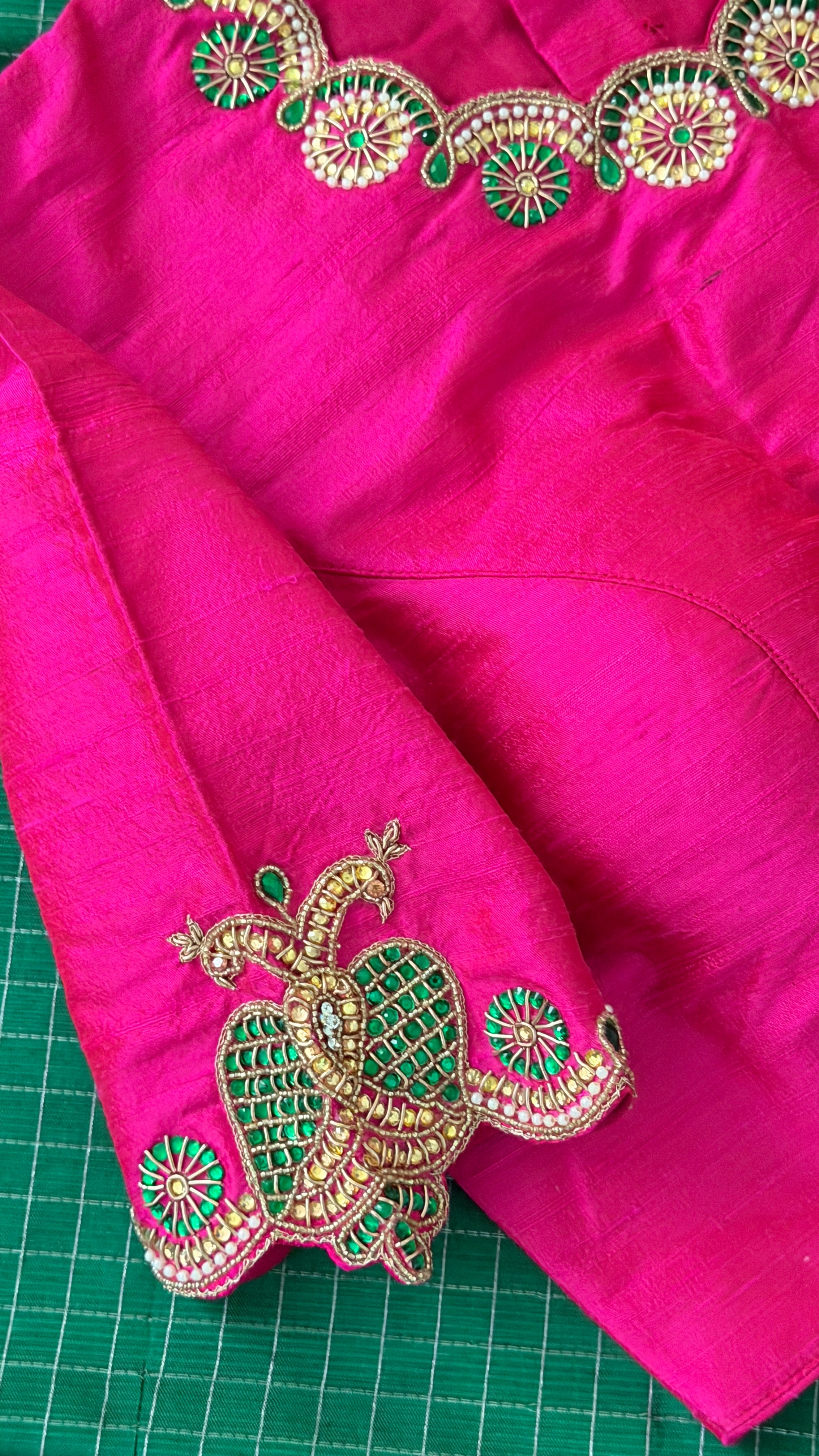 Hot Pink High-Neck Jewel Blouse