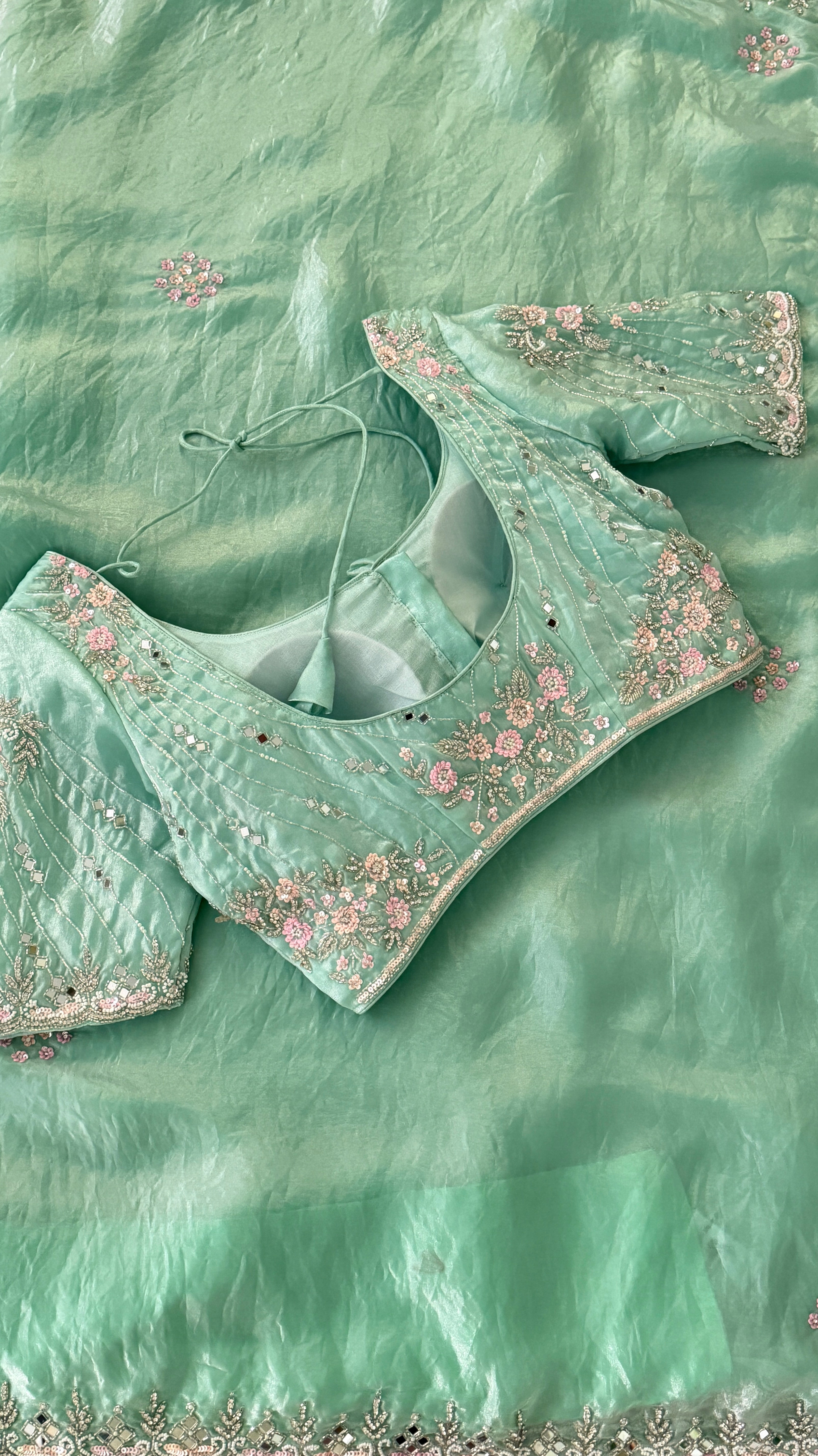 Sea Green Shimmer Organza Fancy Saree
