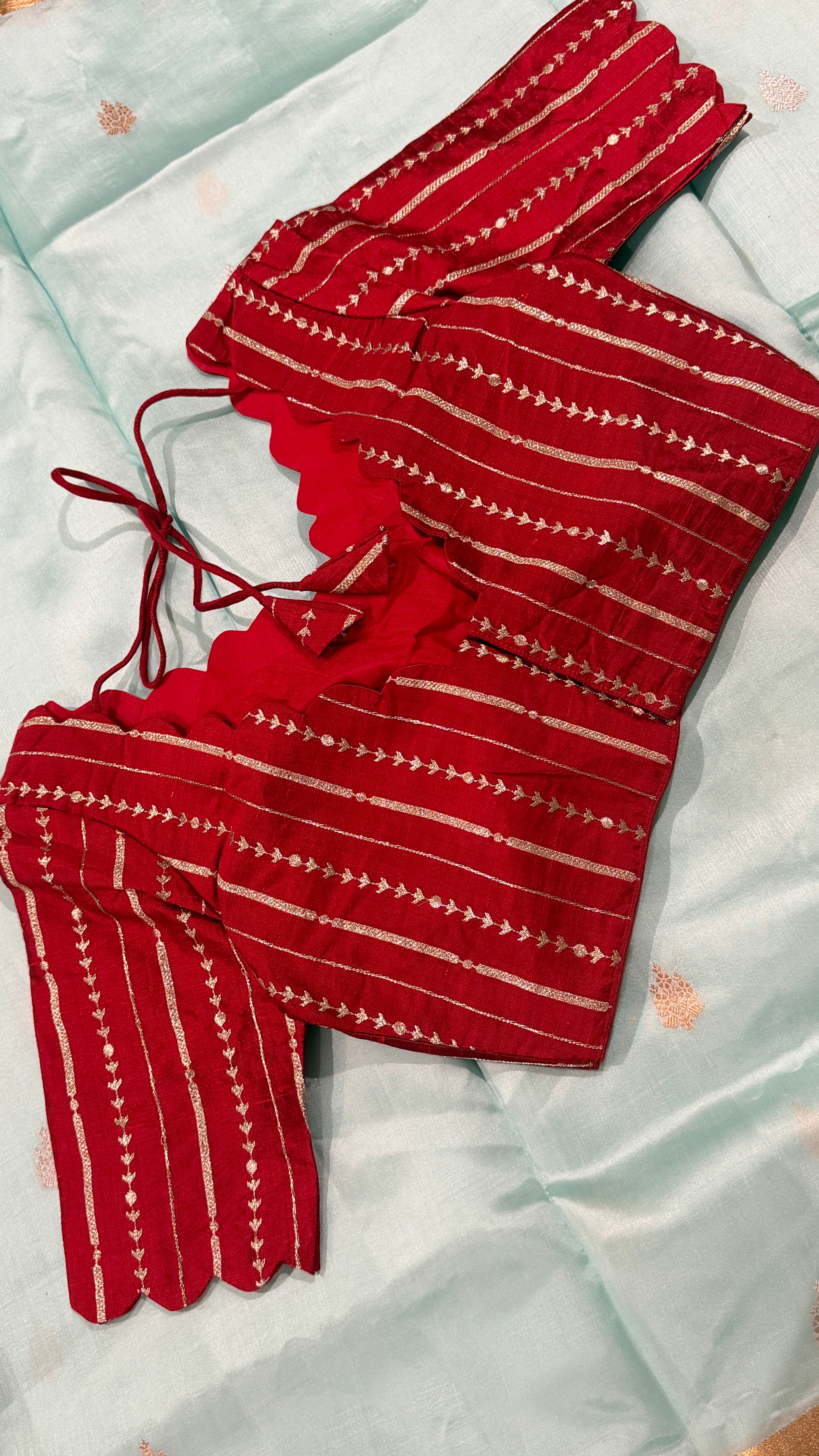 Maroon Zari Vine Scallop Blouse