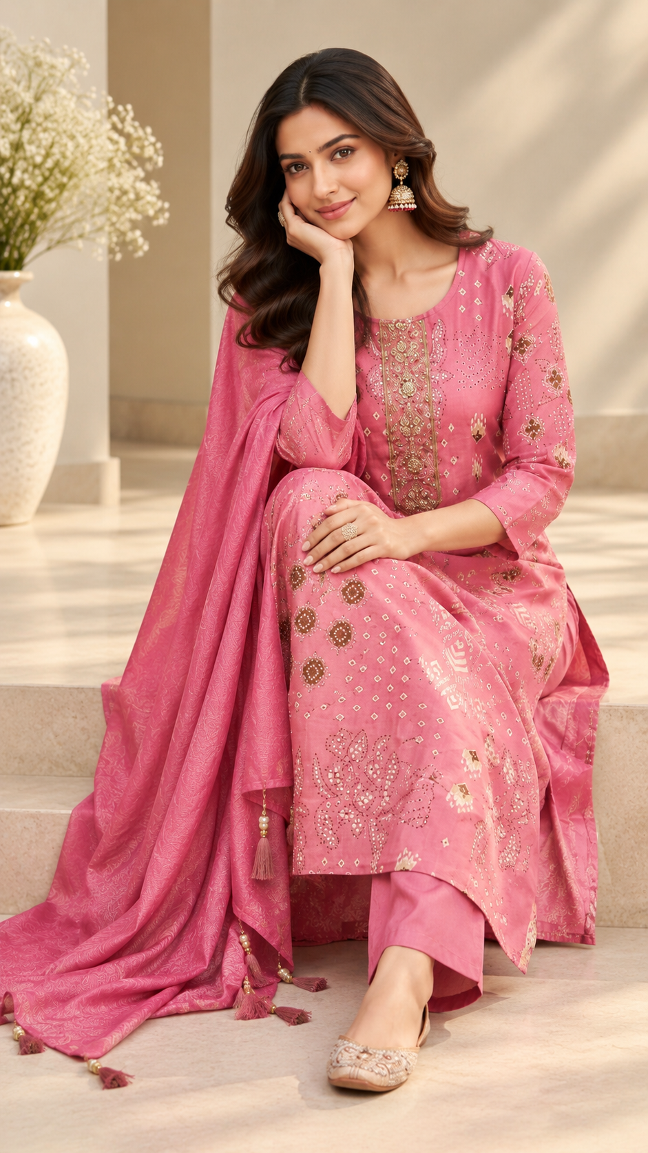 Pink Silk Cotton Straight Cut Suit