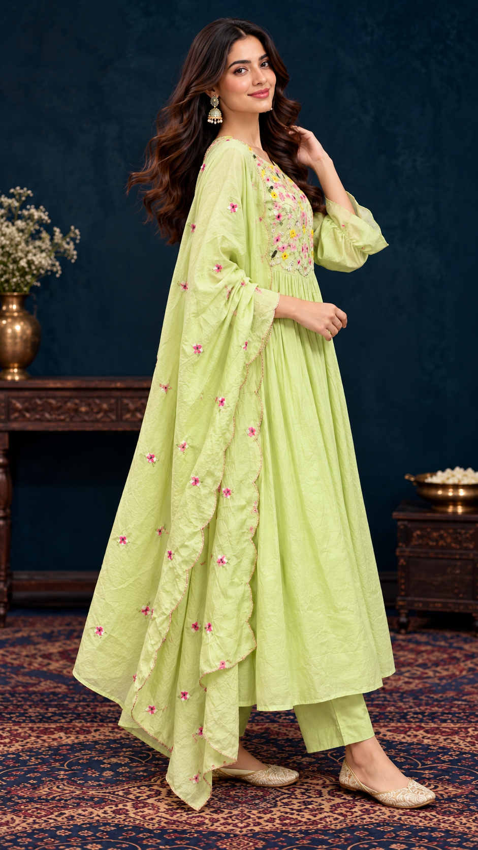 Pistachio Green Mul Chanderi Suit