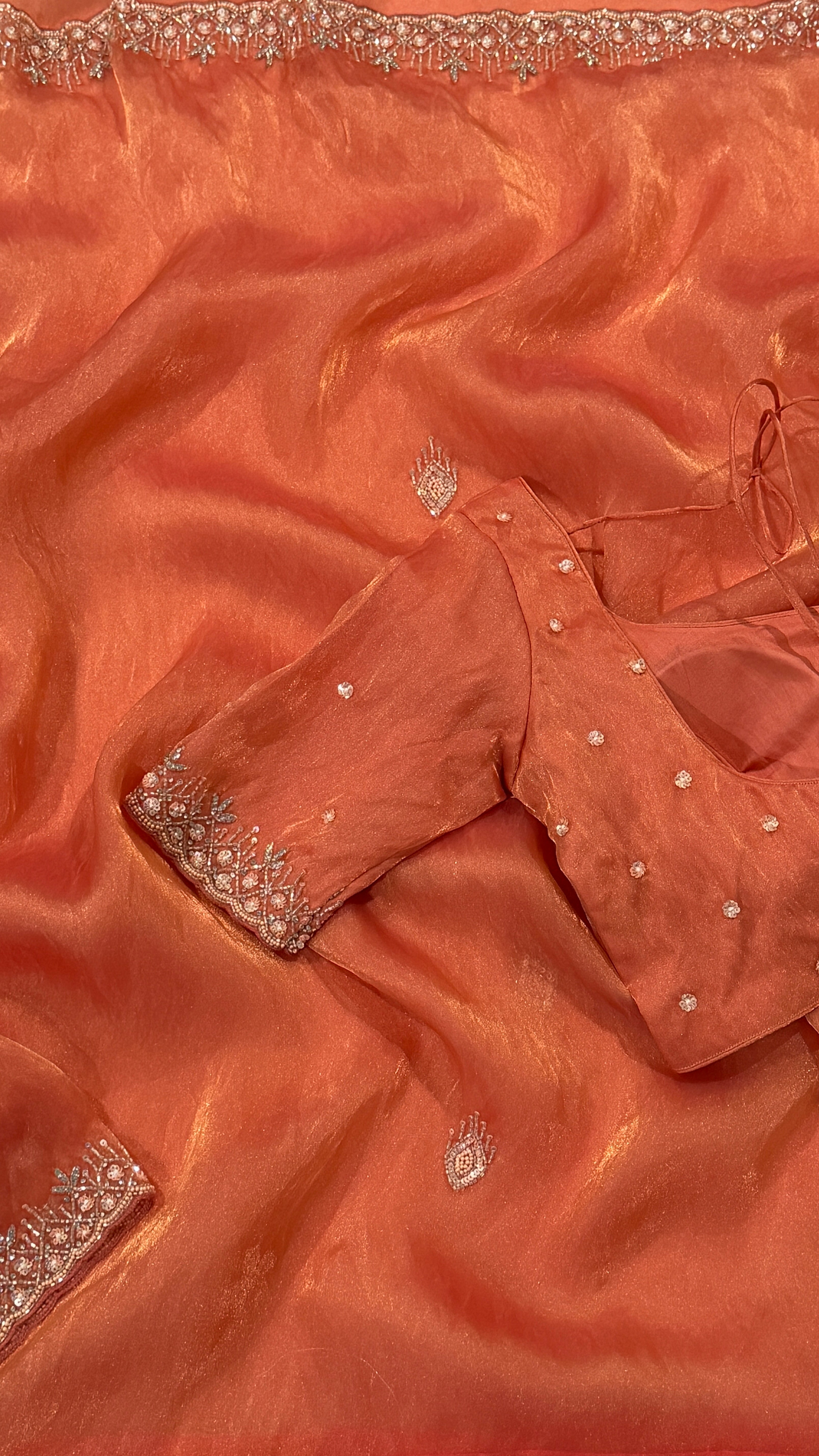 Coral Shimmer Organza Fancy Saree