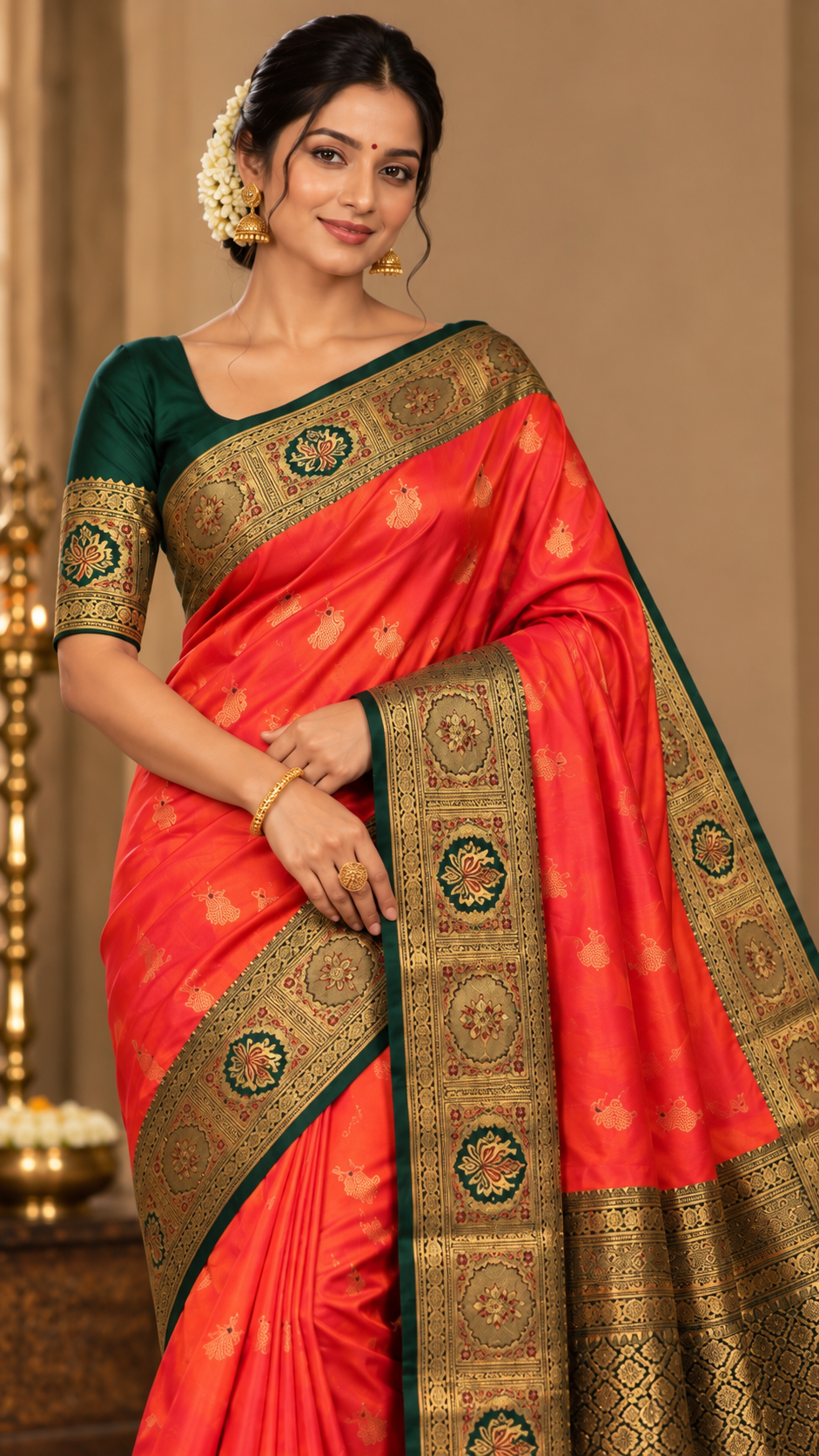 Coral Orange Kanchi Silk Saree