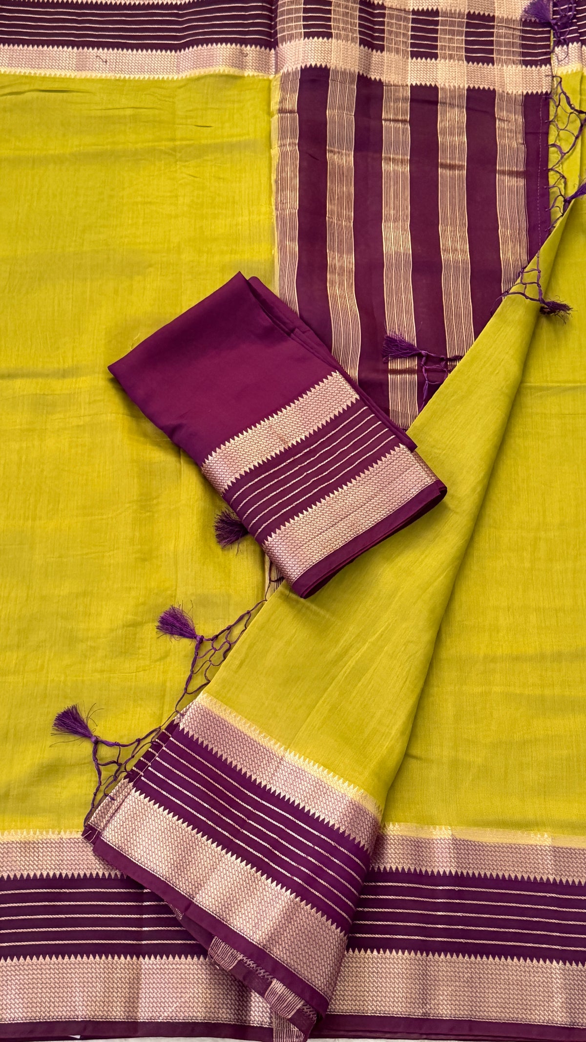 Lime- Olive Soft Cotton Saree