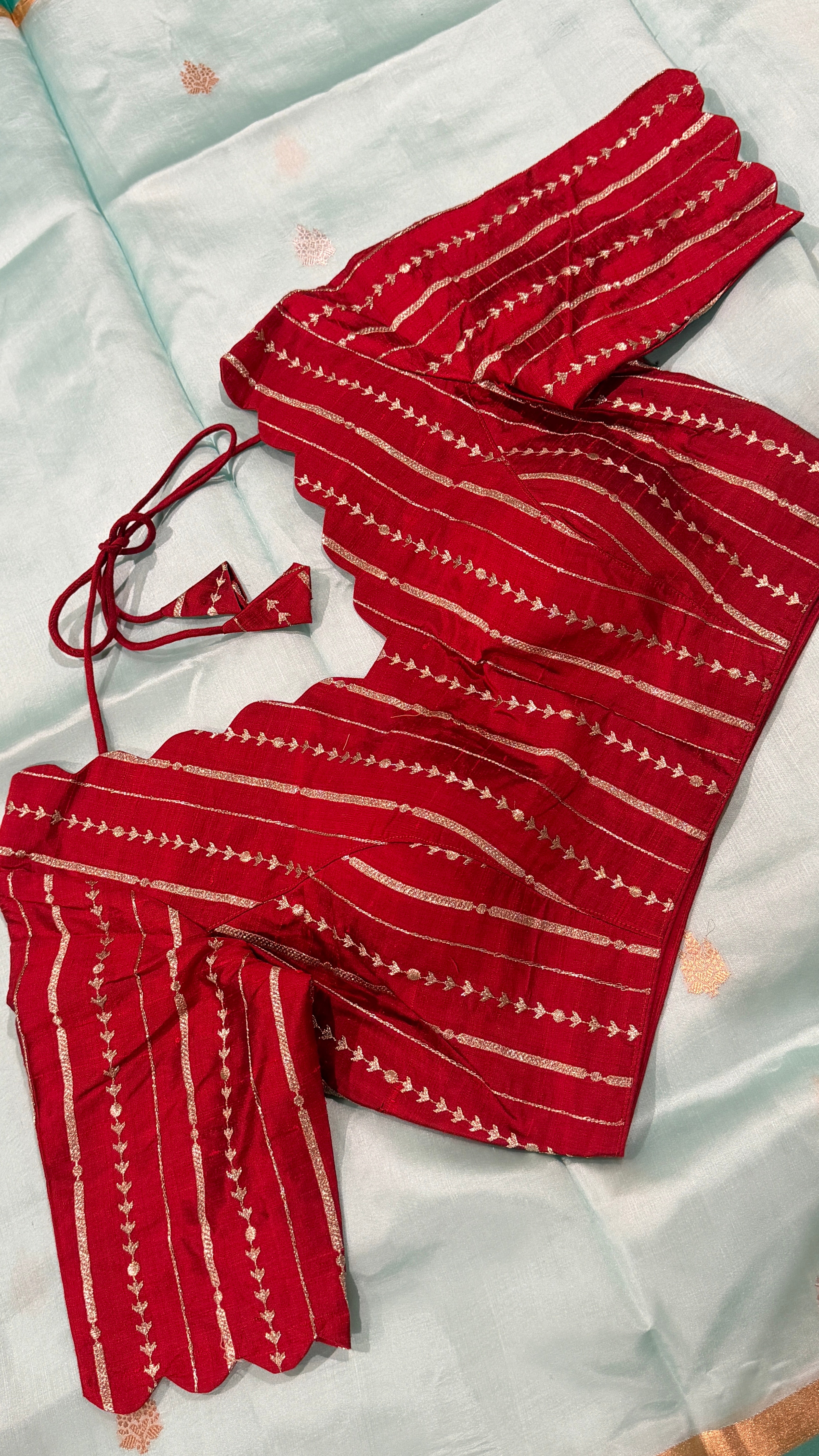 Maroon Zari Vine Scallop Blouse