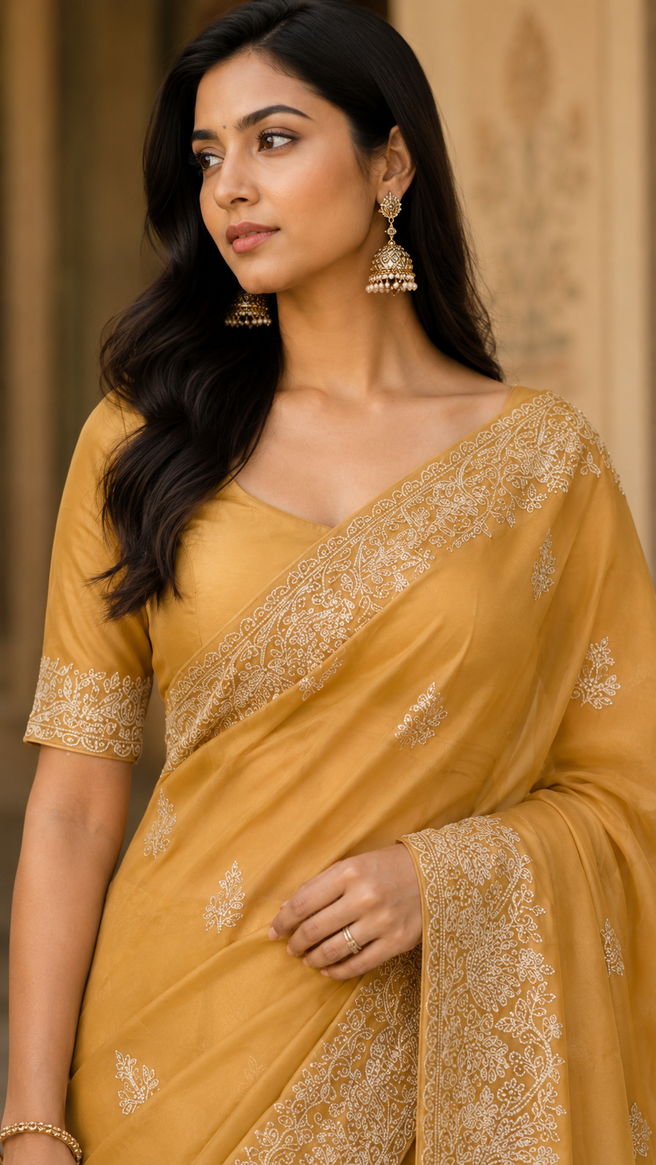Yellow Shimmer Organza Fancy Saree