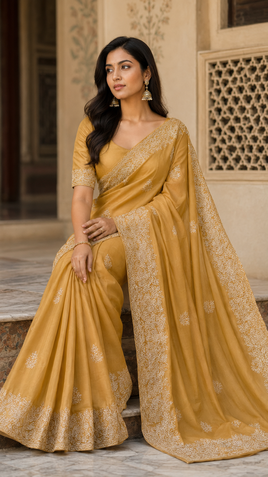 Yellow Shimmer Organza Fancy Saree