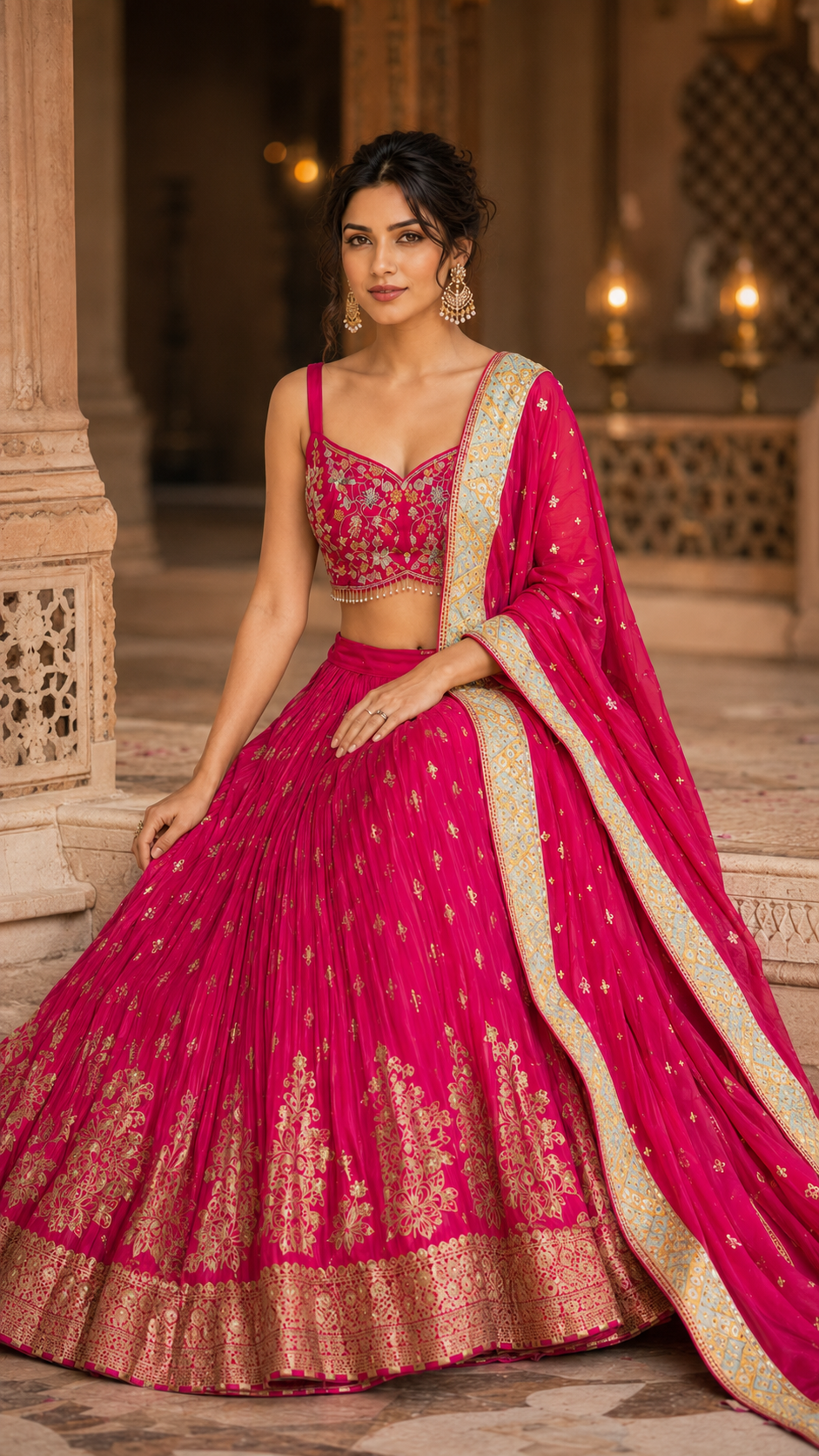 Fushia Silk Lehenga