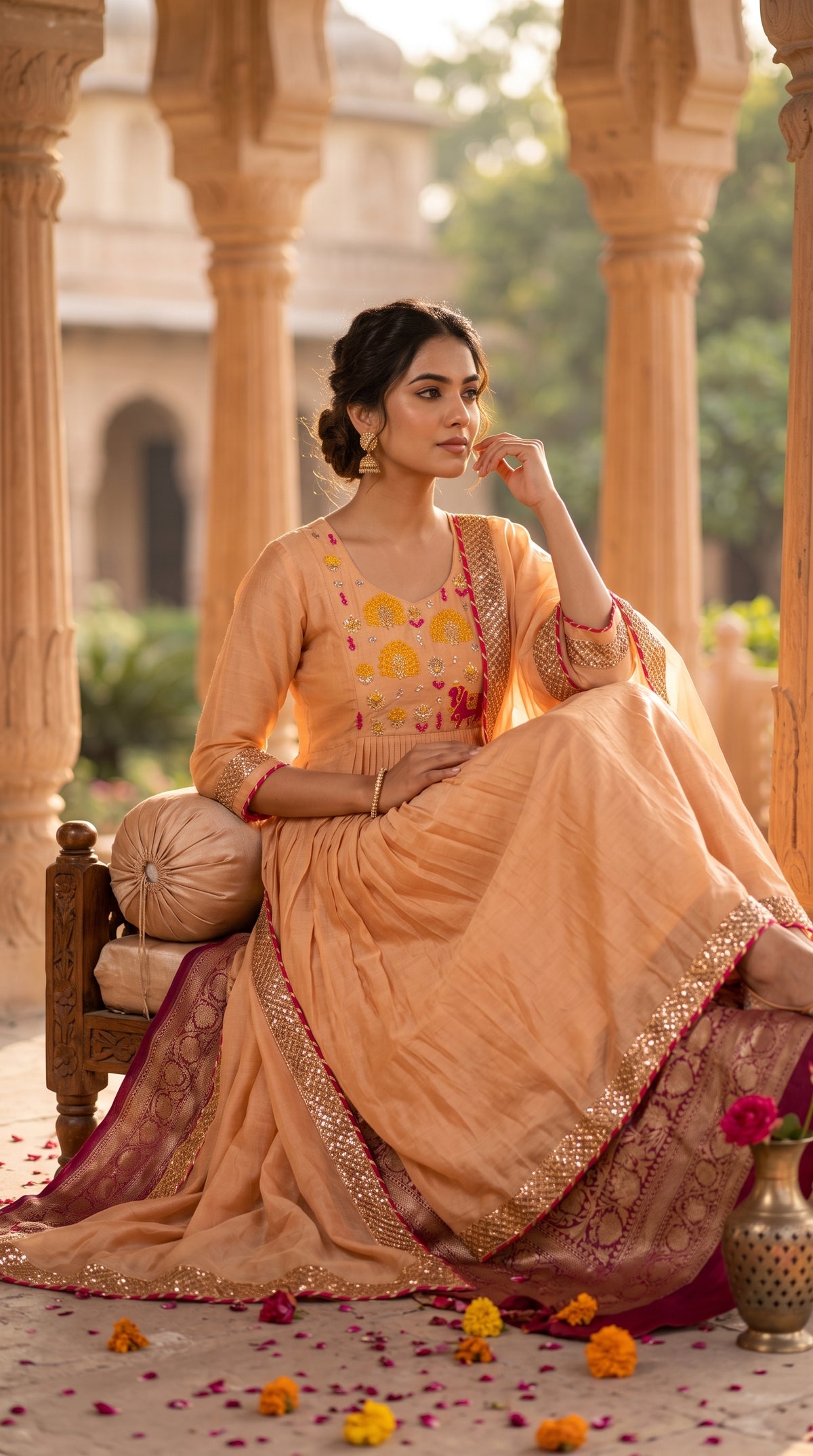 Peach Mul Chanderi Salwar Suit