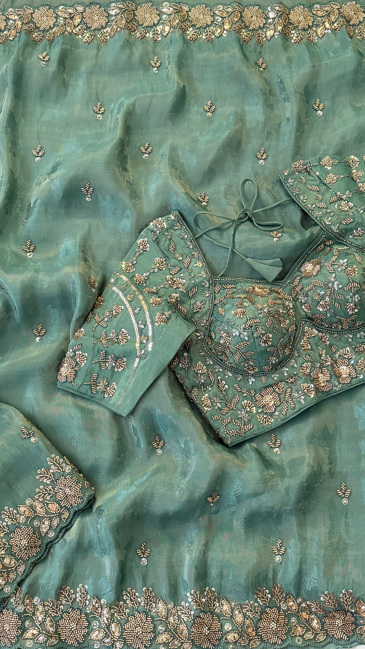Teal Green Crepe Silk Fancy Saree