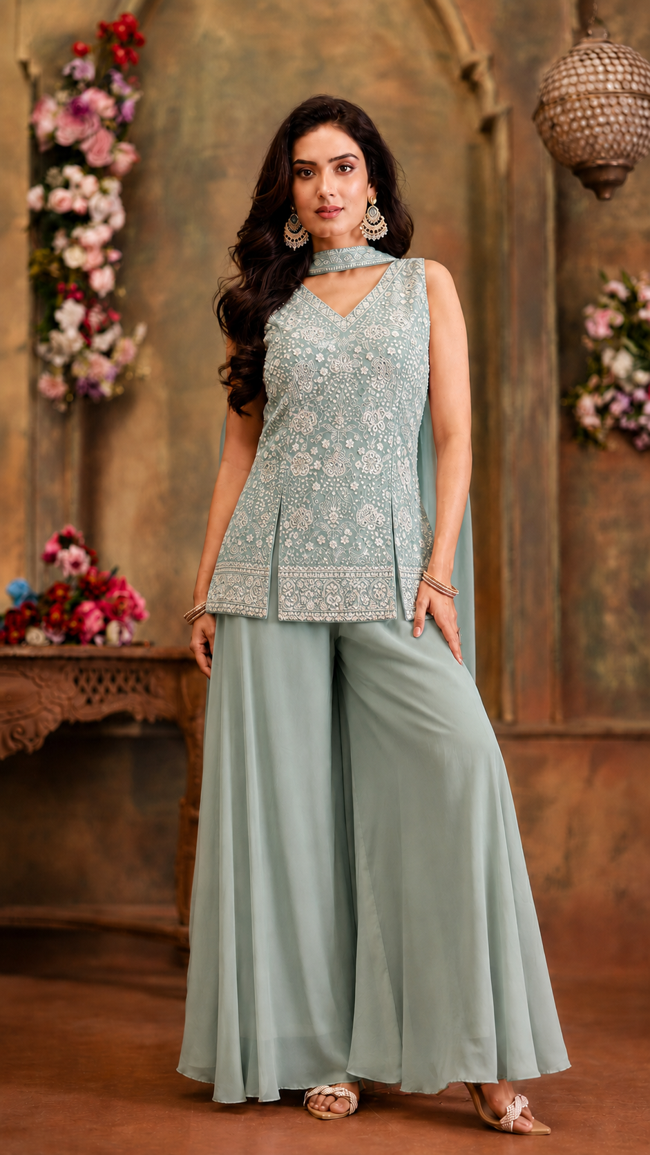 Sea Green Georgette Sharara Suit
