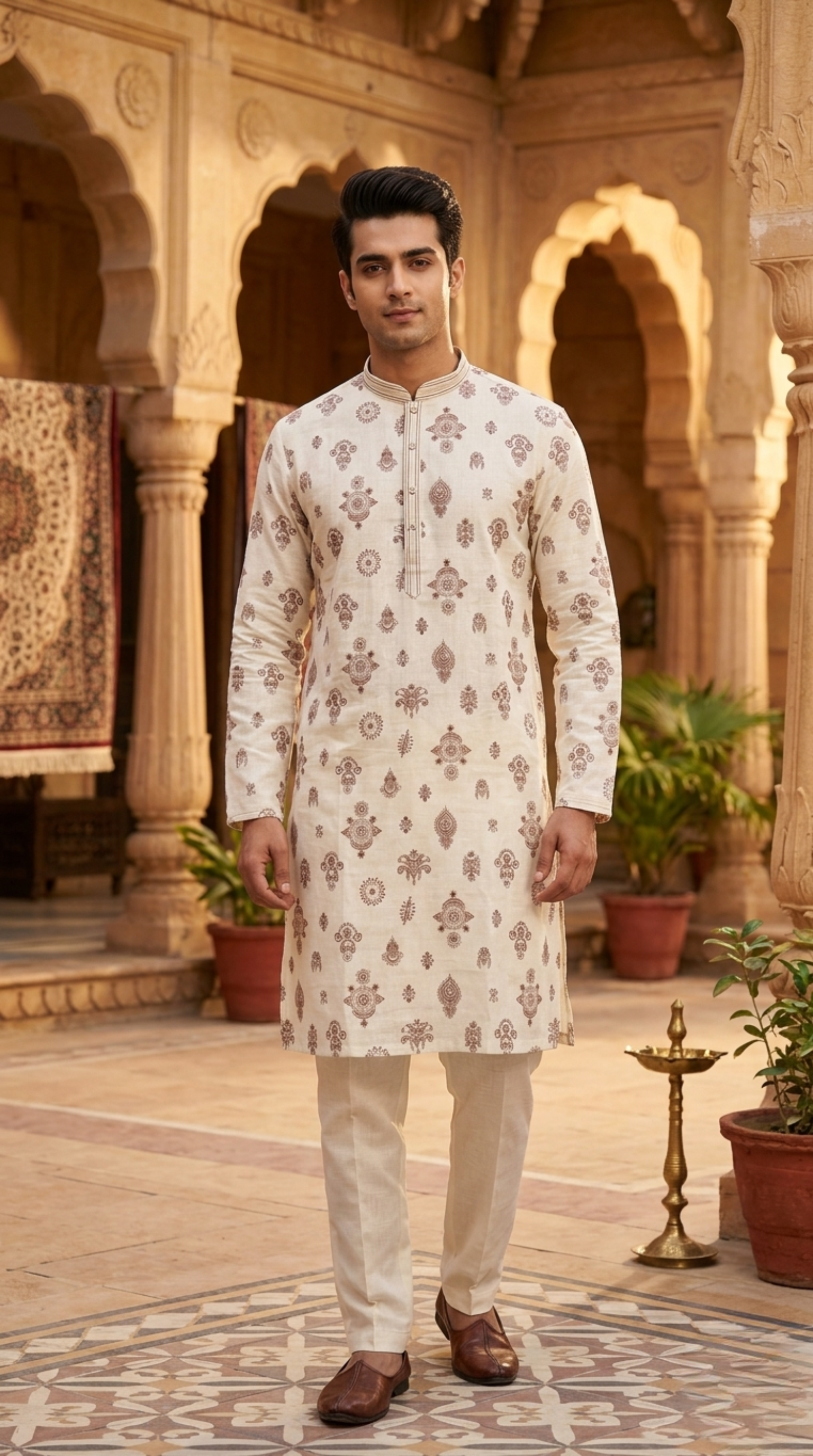 Off White Silk Kurta Set