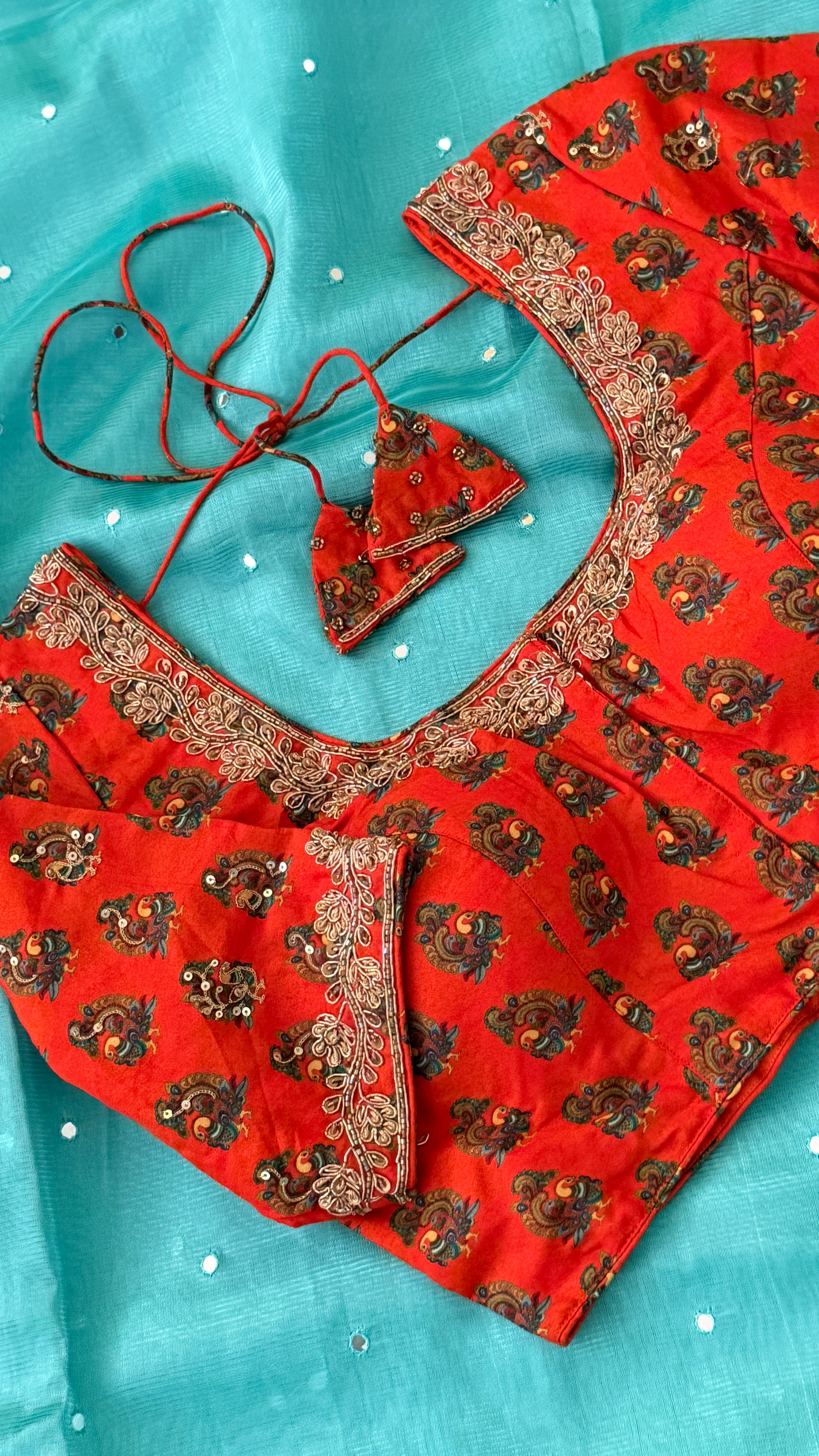 Orange Printed Floral Blouse