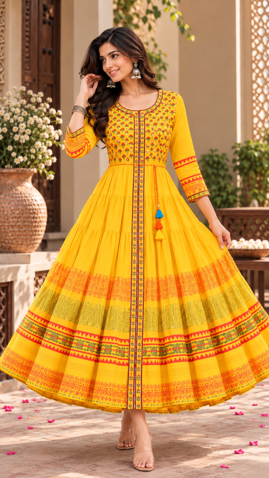 Mustard Yellow Mul Cotton Long Gown