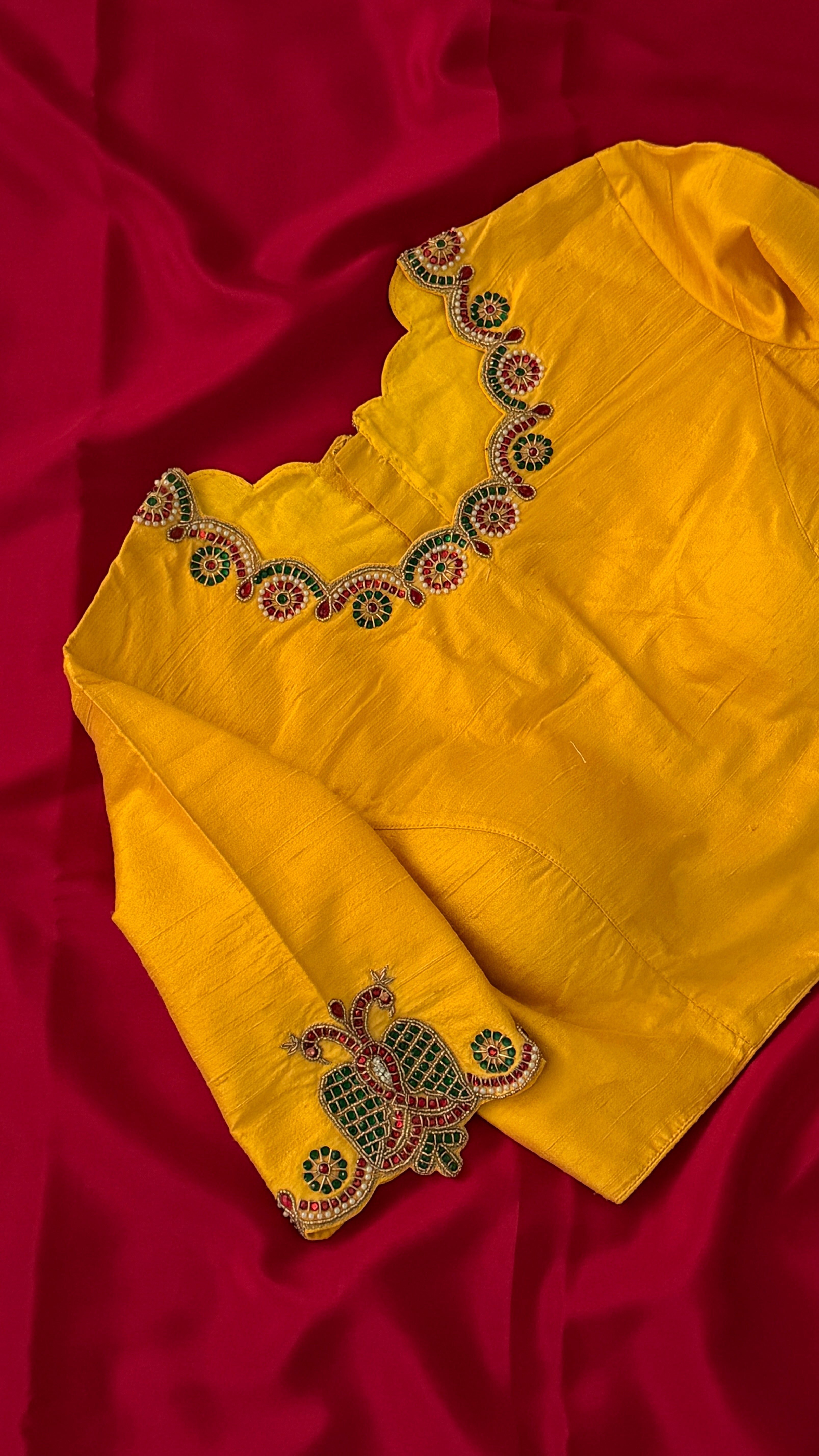 Yellow High-Neck Jewel Blouse