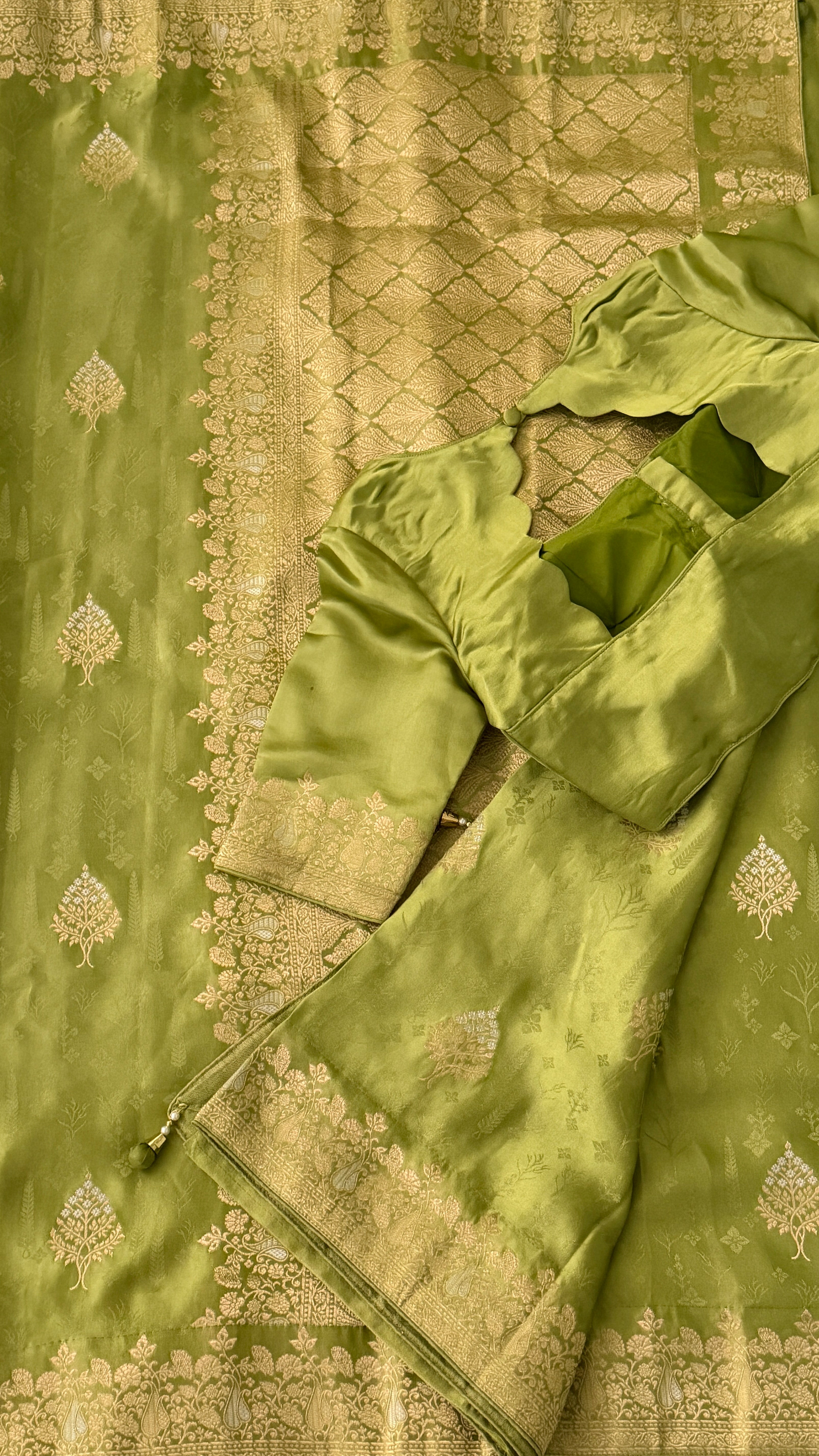 Green Banaras Satin Saree