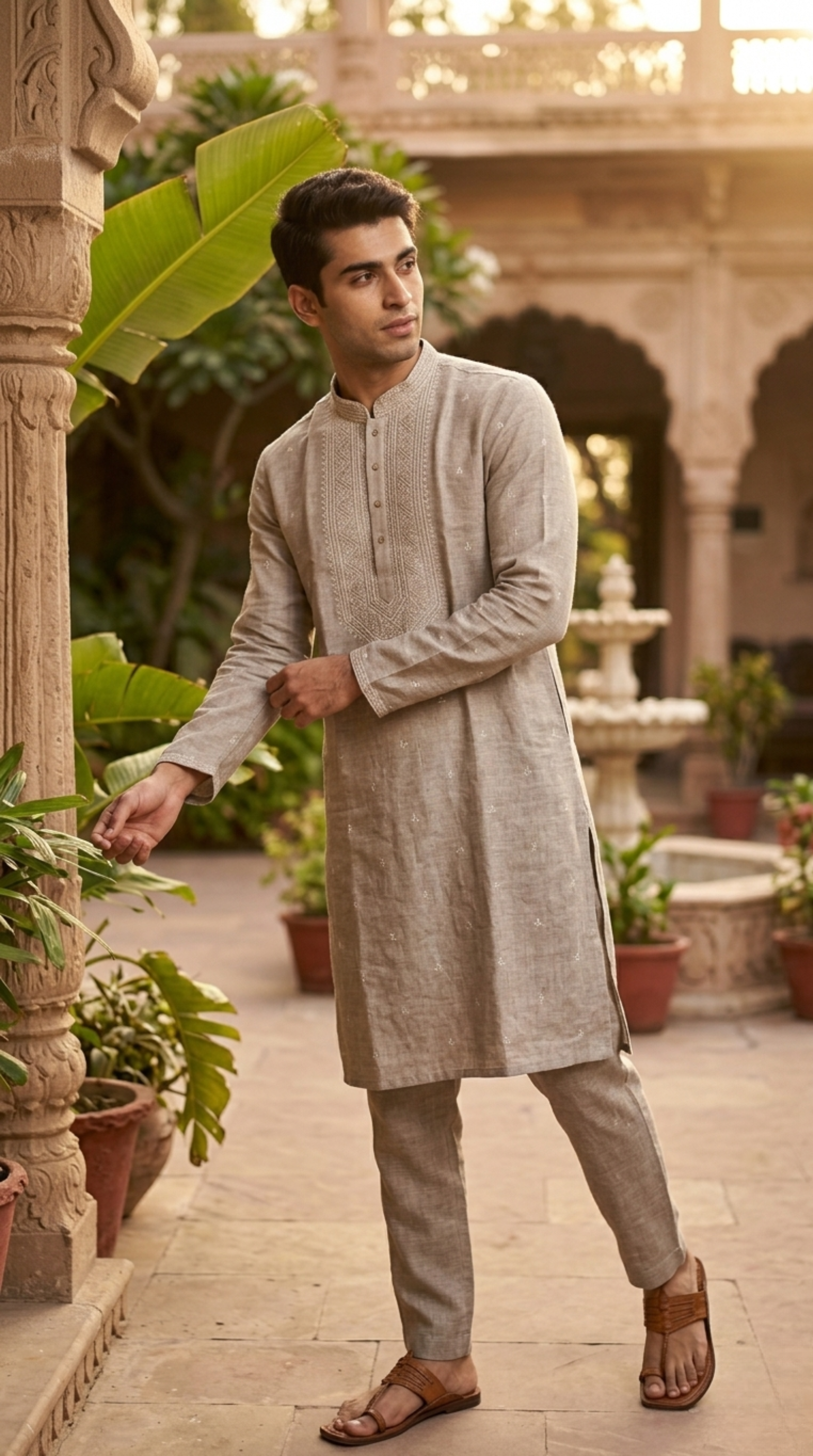 Beige Cotton Kurta Set