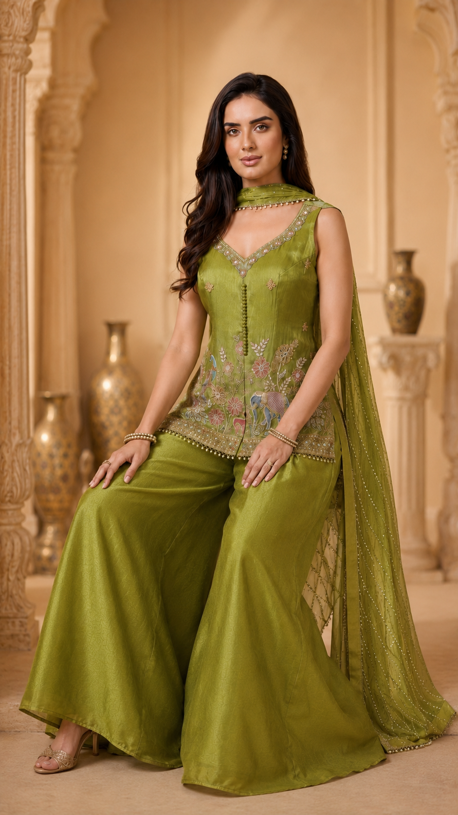 Green Tissue Silk Sharara Suit