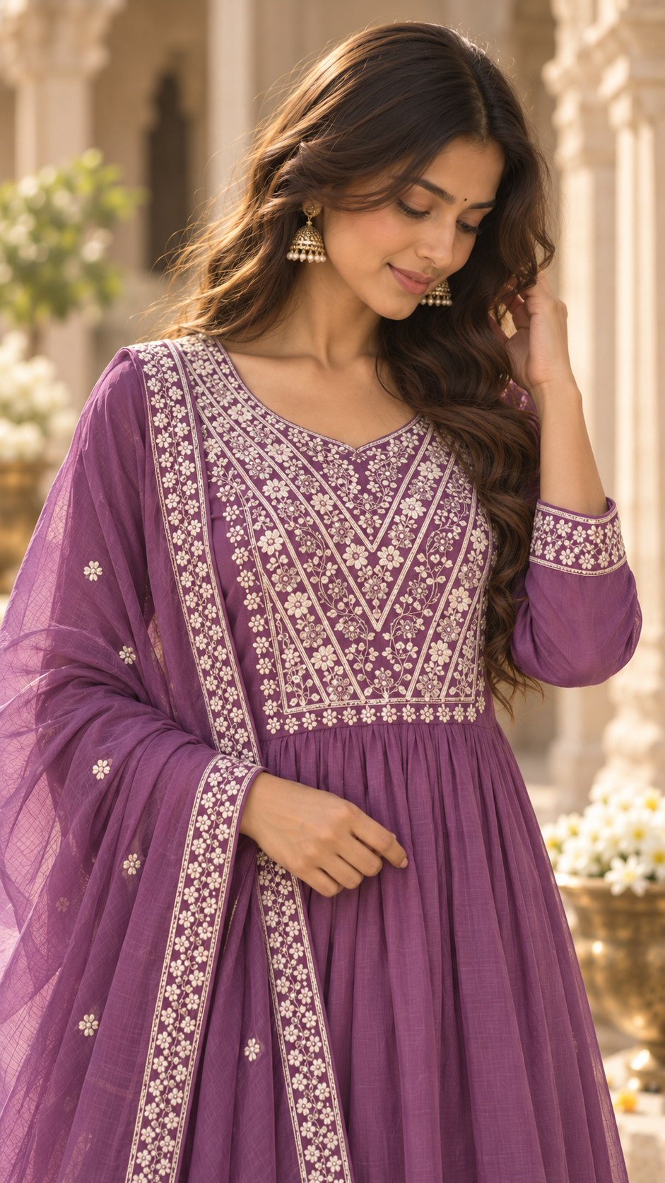 Mauve Mul Chanderi Salwar Suit