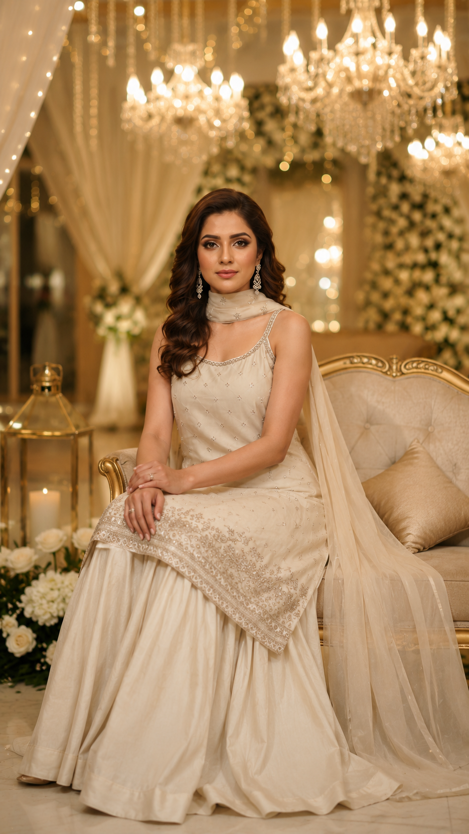 Off White Chinon Silk Sharara Suit