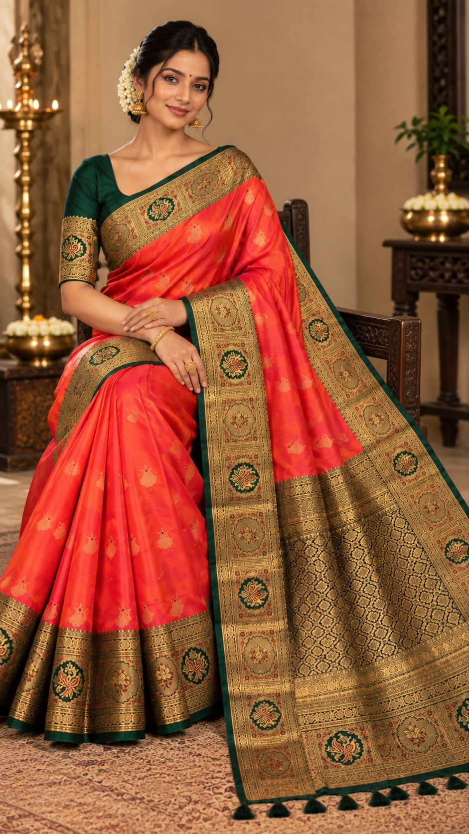 Coral Orange Kanchi Silk Saree