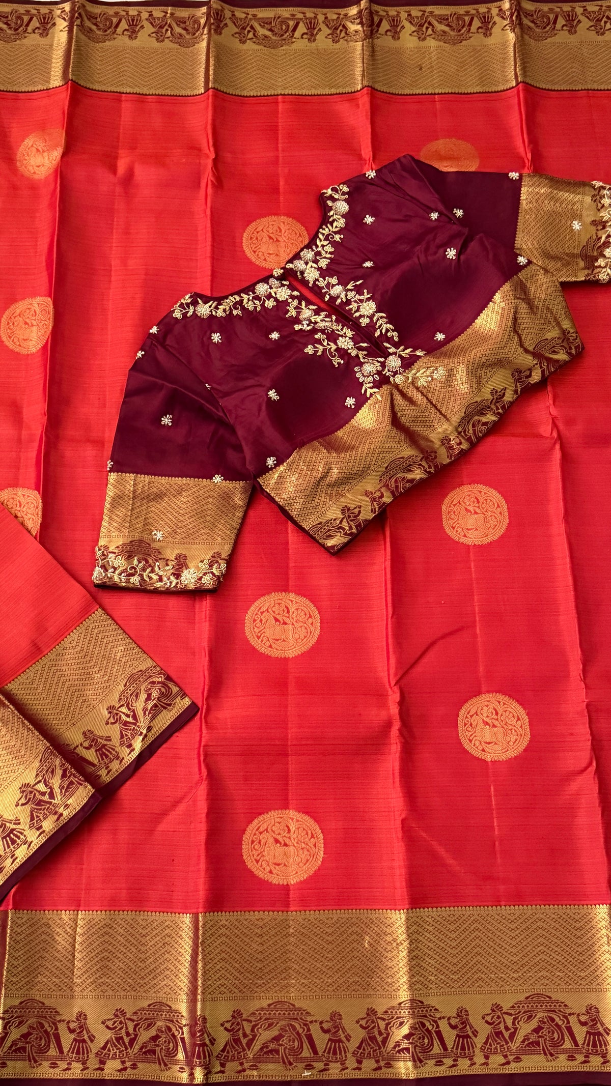 Burnt Orange Kanchi Silk Saree