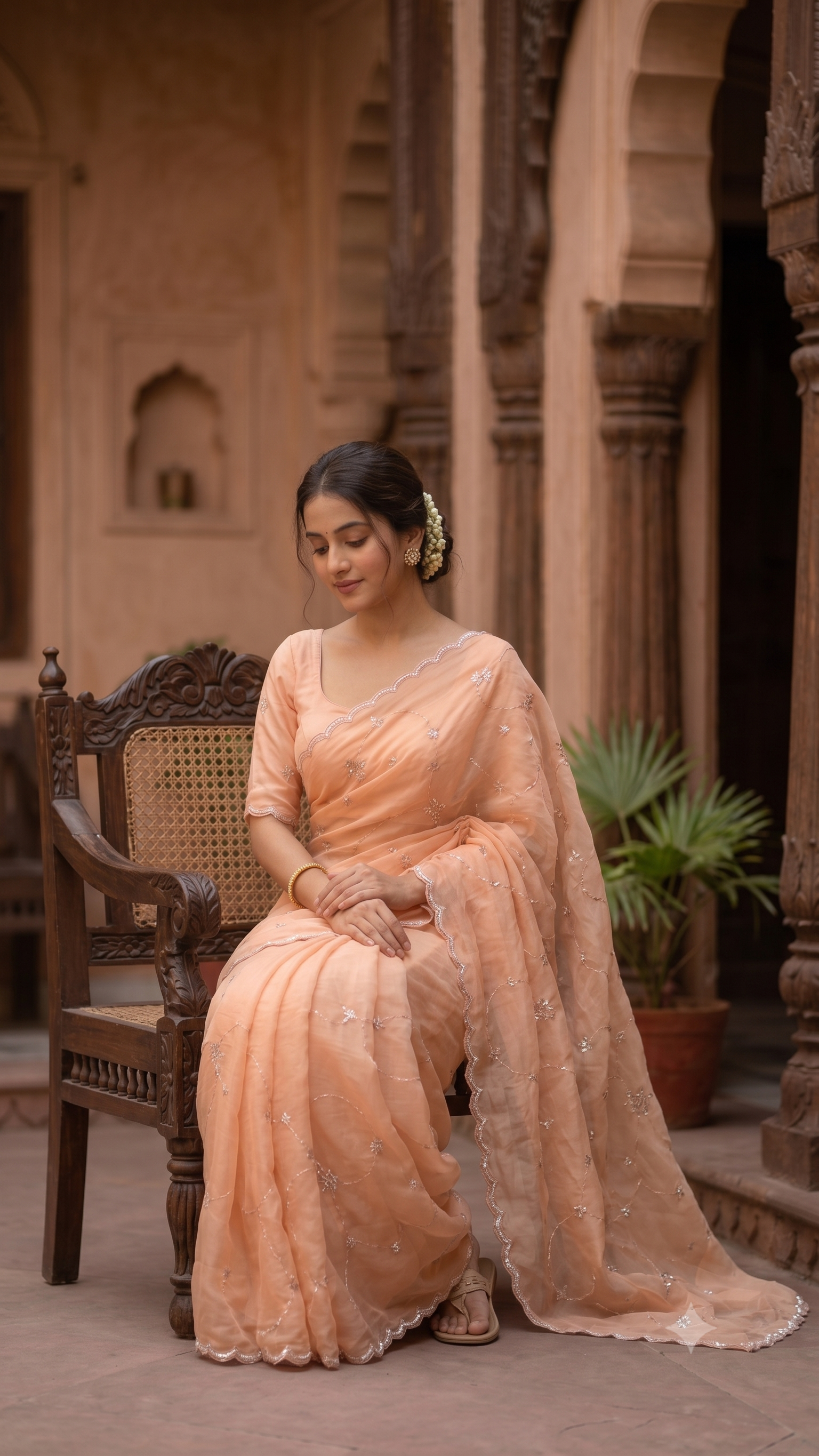 Peach Glass Organza Fancy Saree