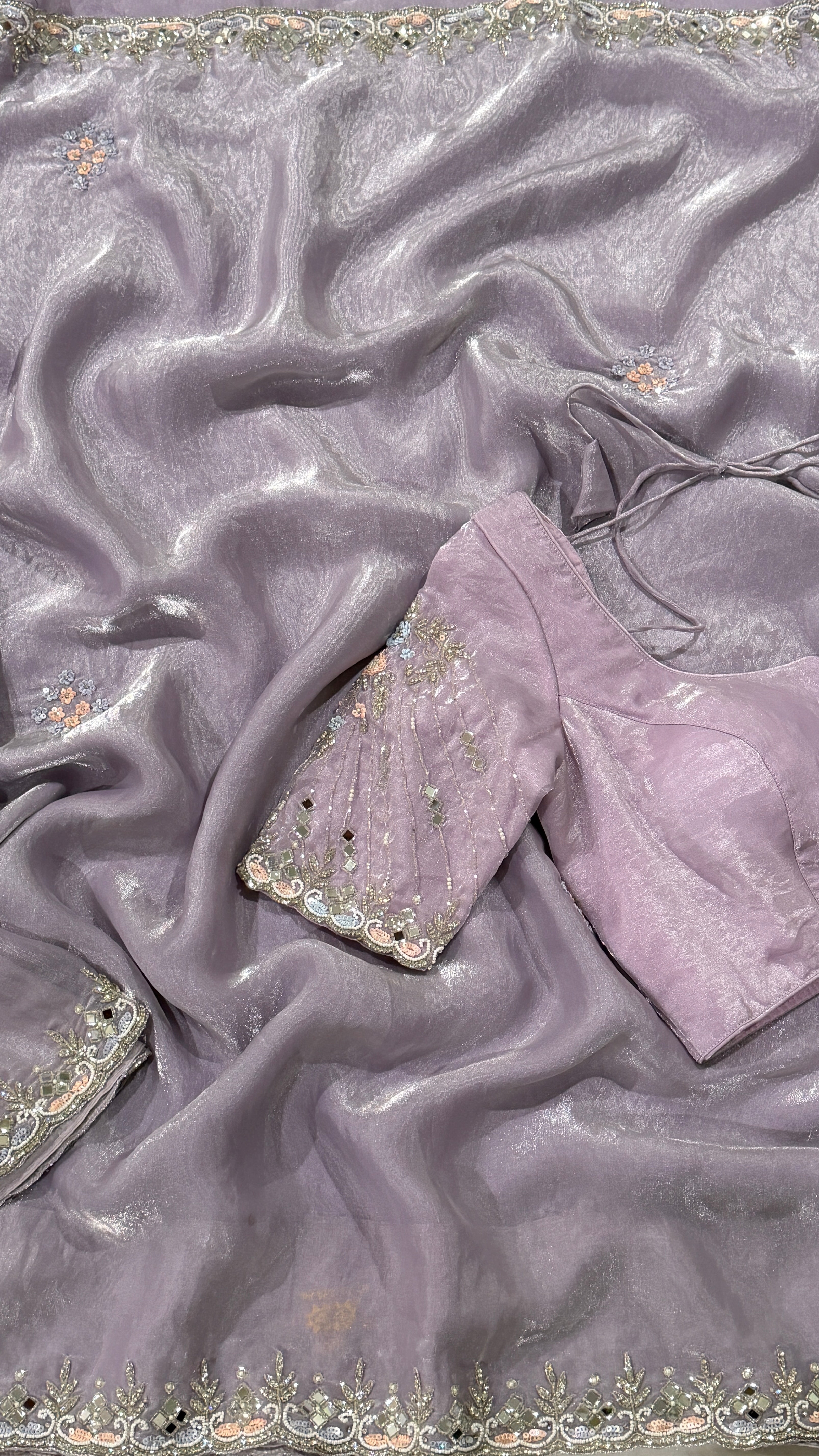 Lavender Shimmer Organza Fancy Saree
