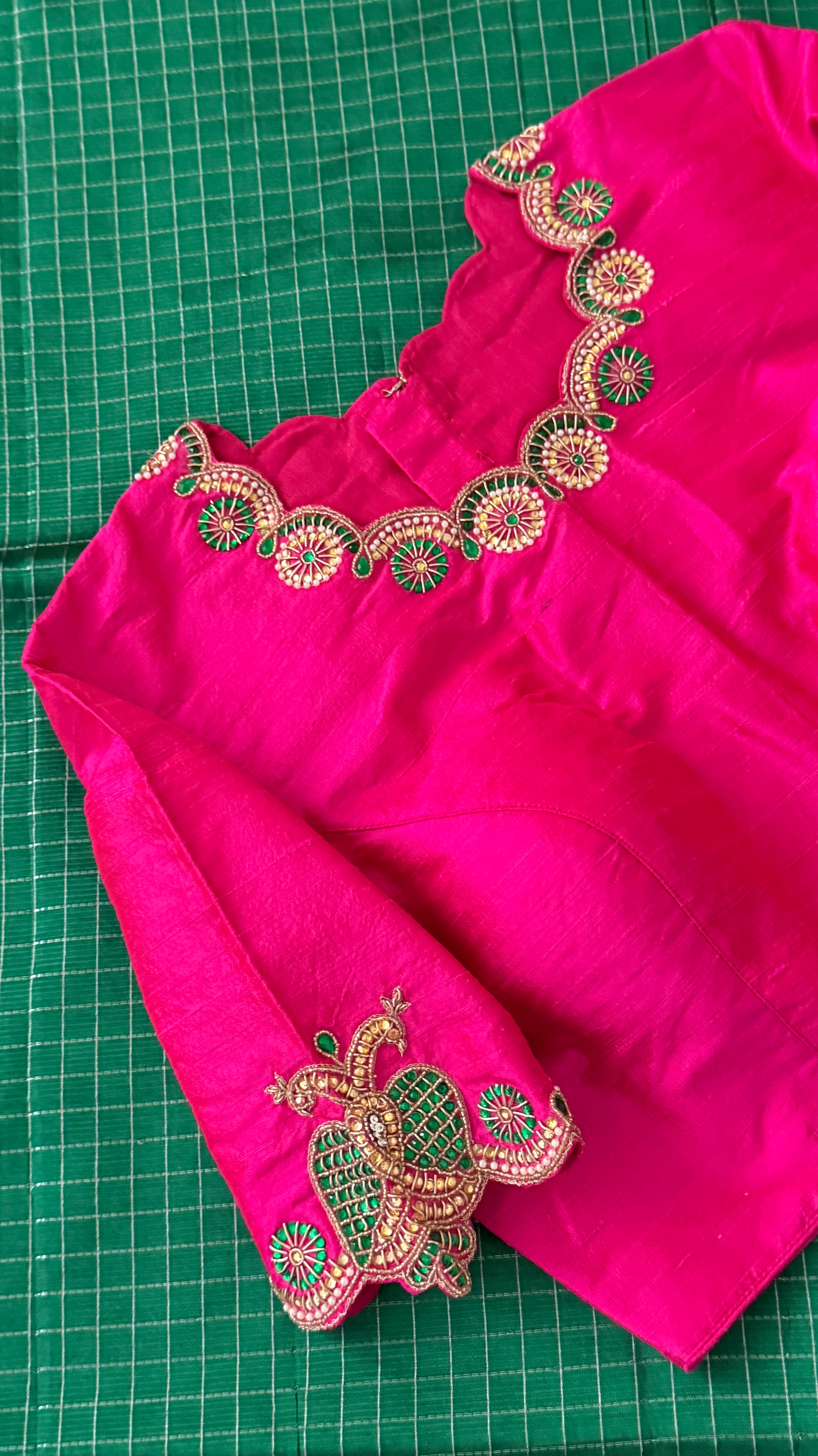 Hot Pink High-Neck Jewel Blouse
