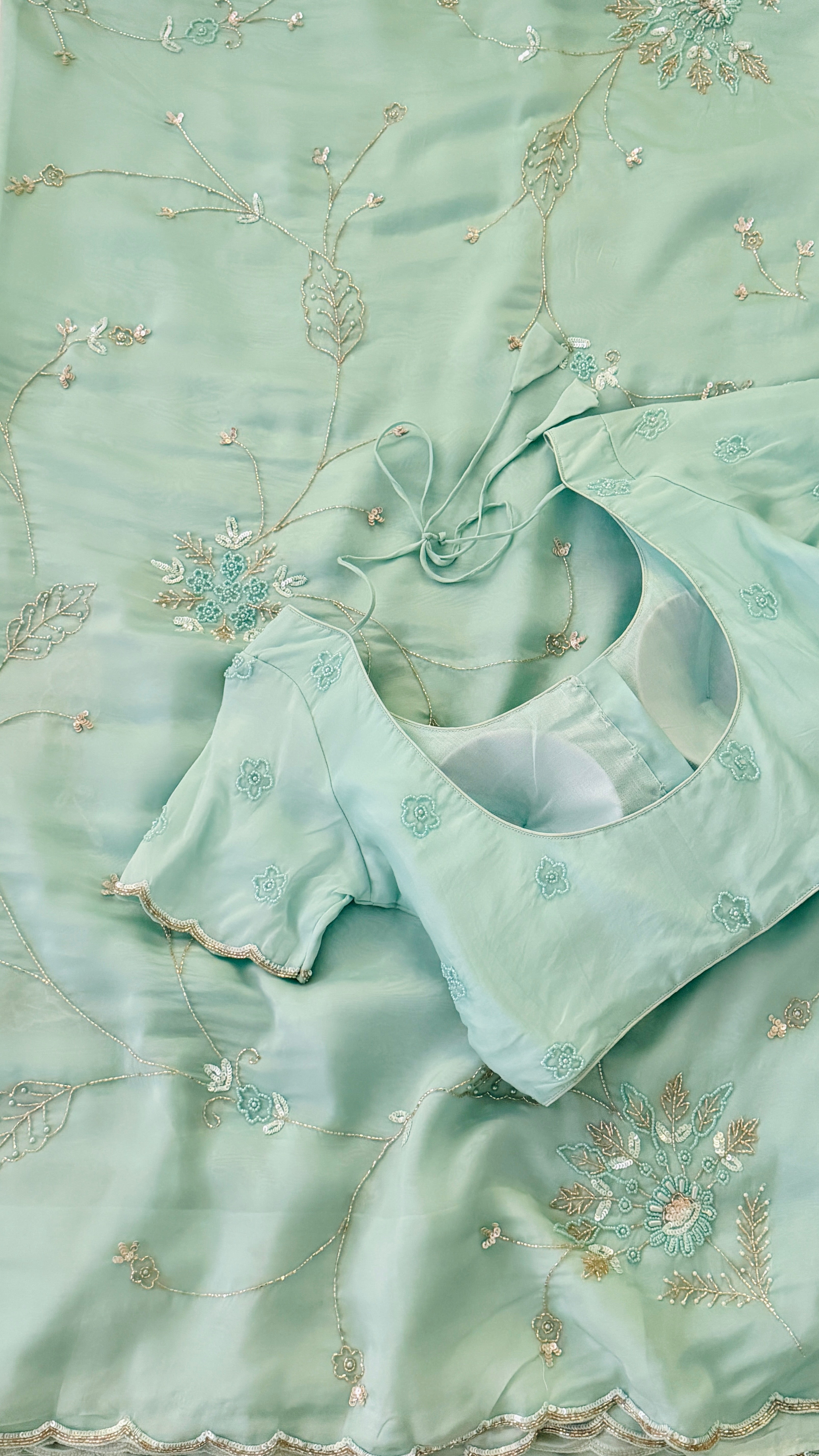 Light Blue Glass Organza Fancy Saree
