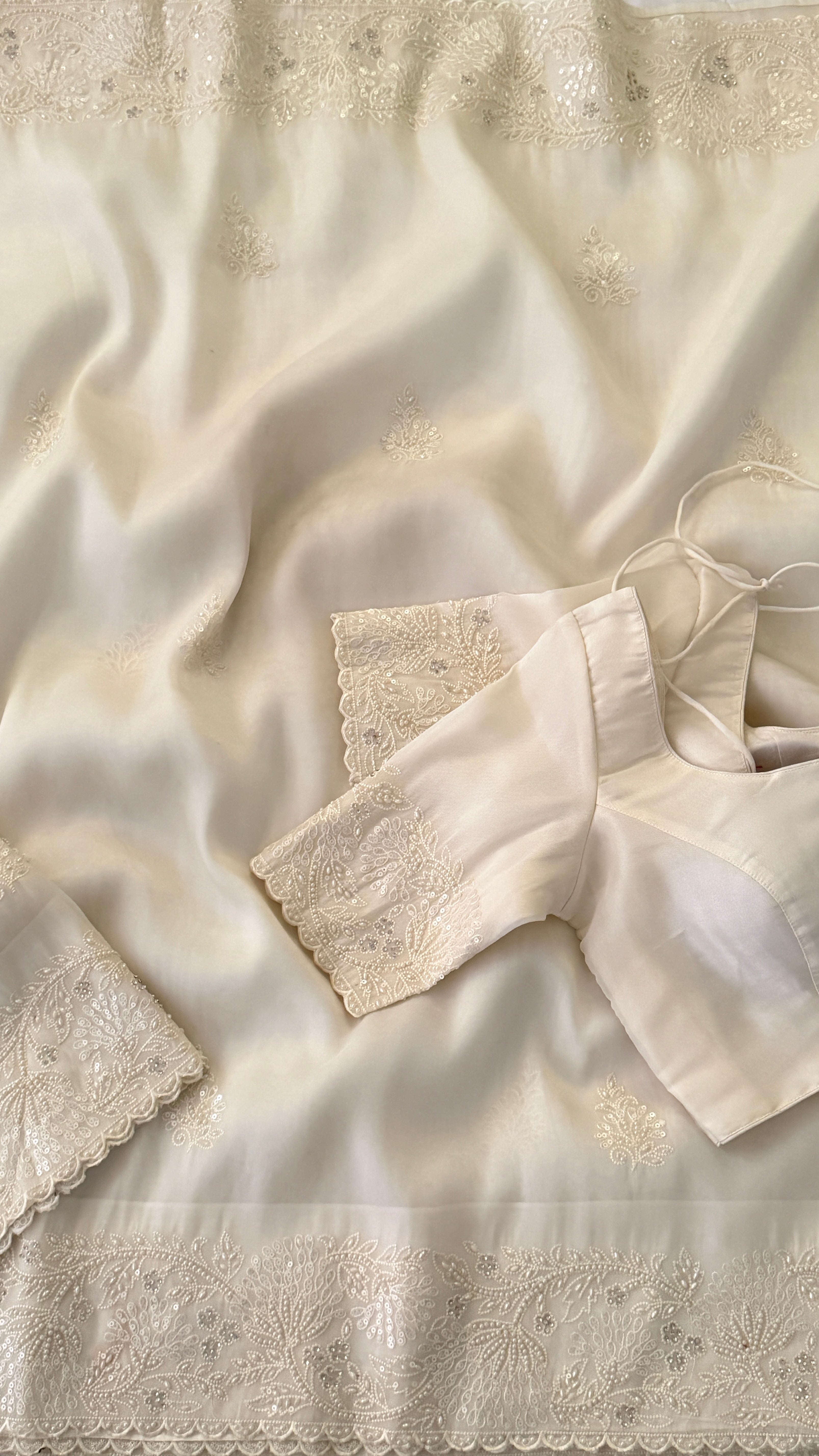 Off White Soft Organza Fancy Saree