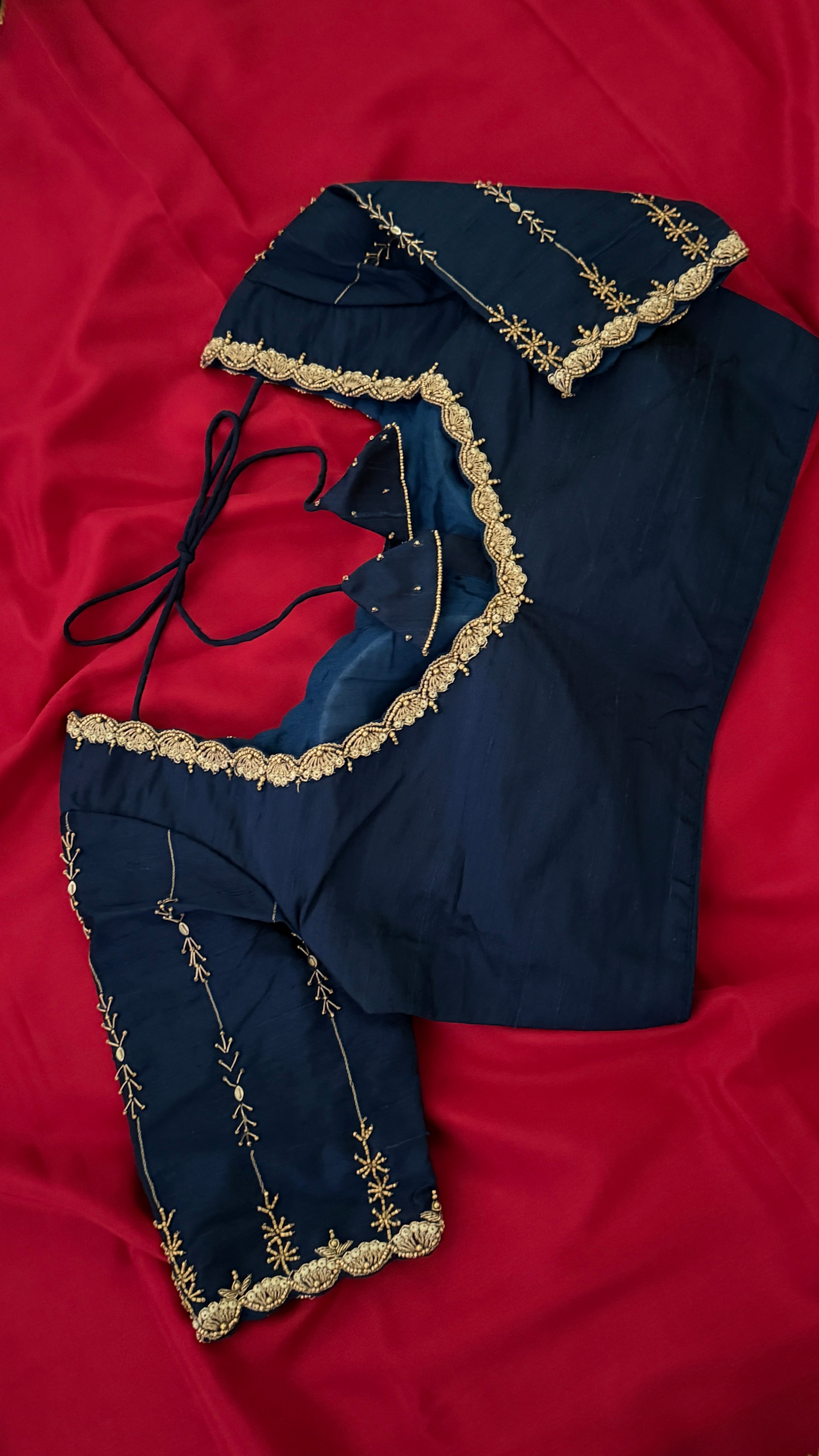 Navy Vine Sleeve Blouse