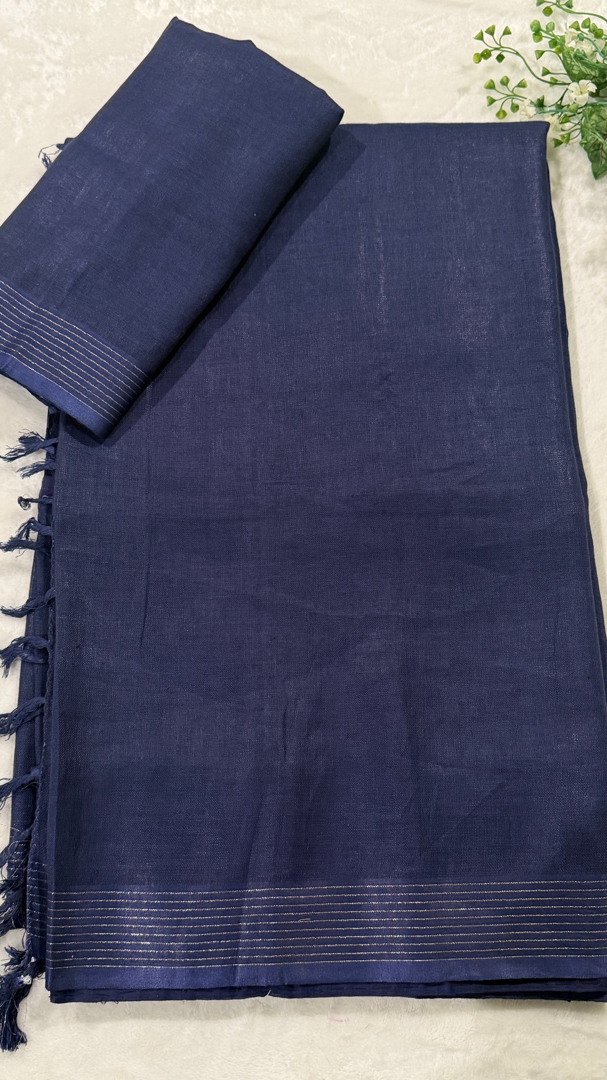 Blue Linen Saree