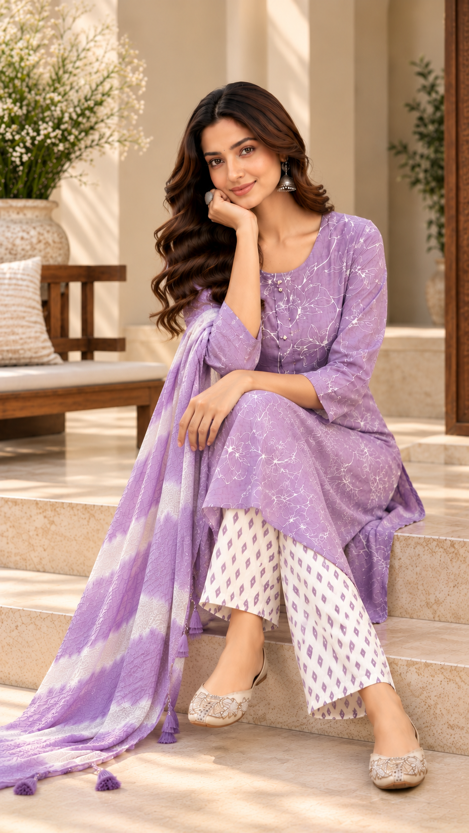 Lavender Rayon Cotton Straight Cut Suit