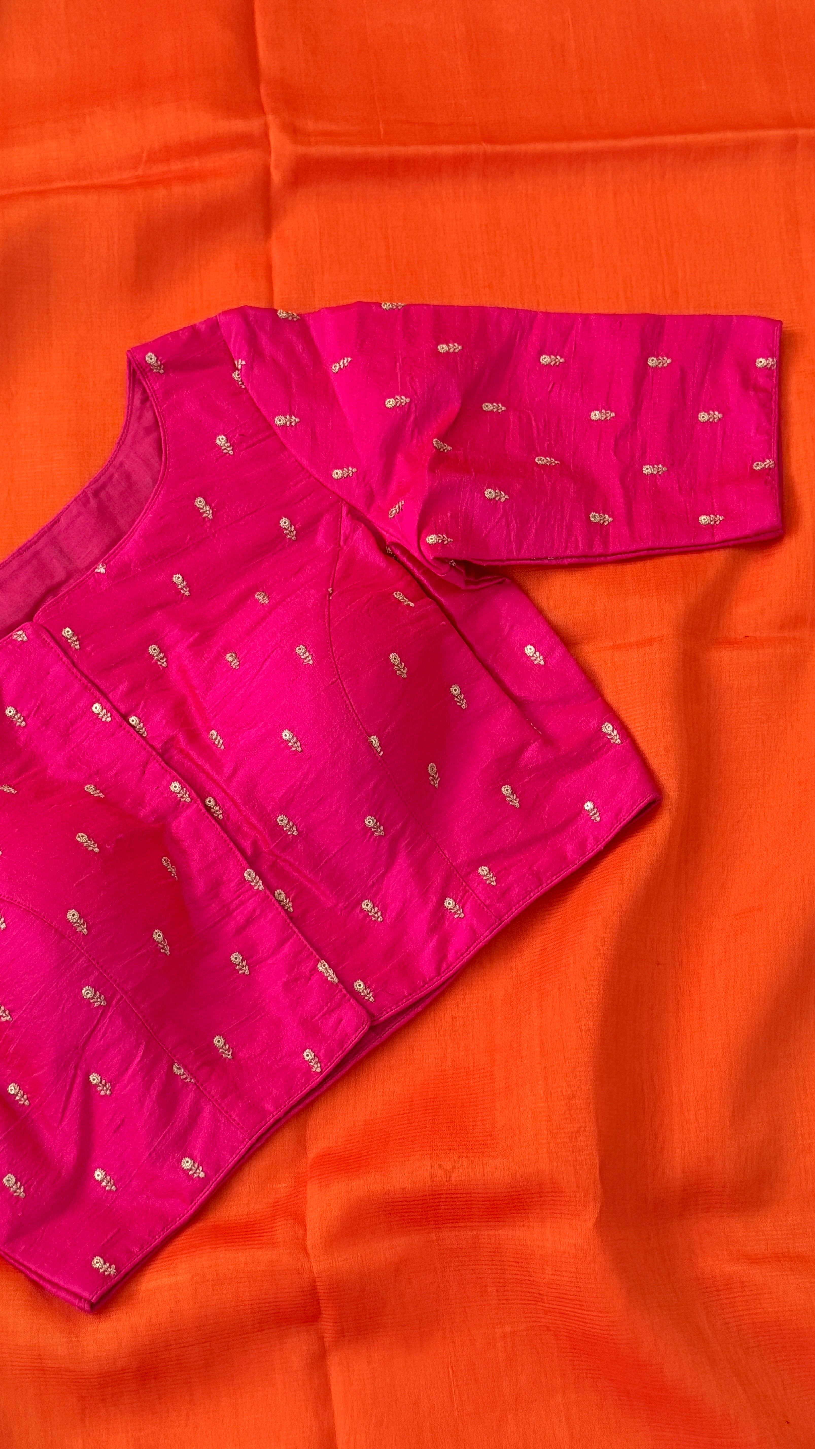 Hot Pink Buti Boat Neck Blouse