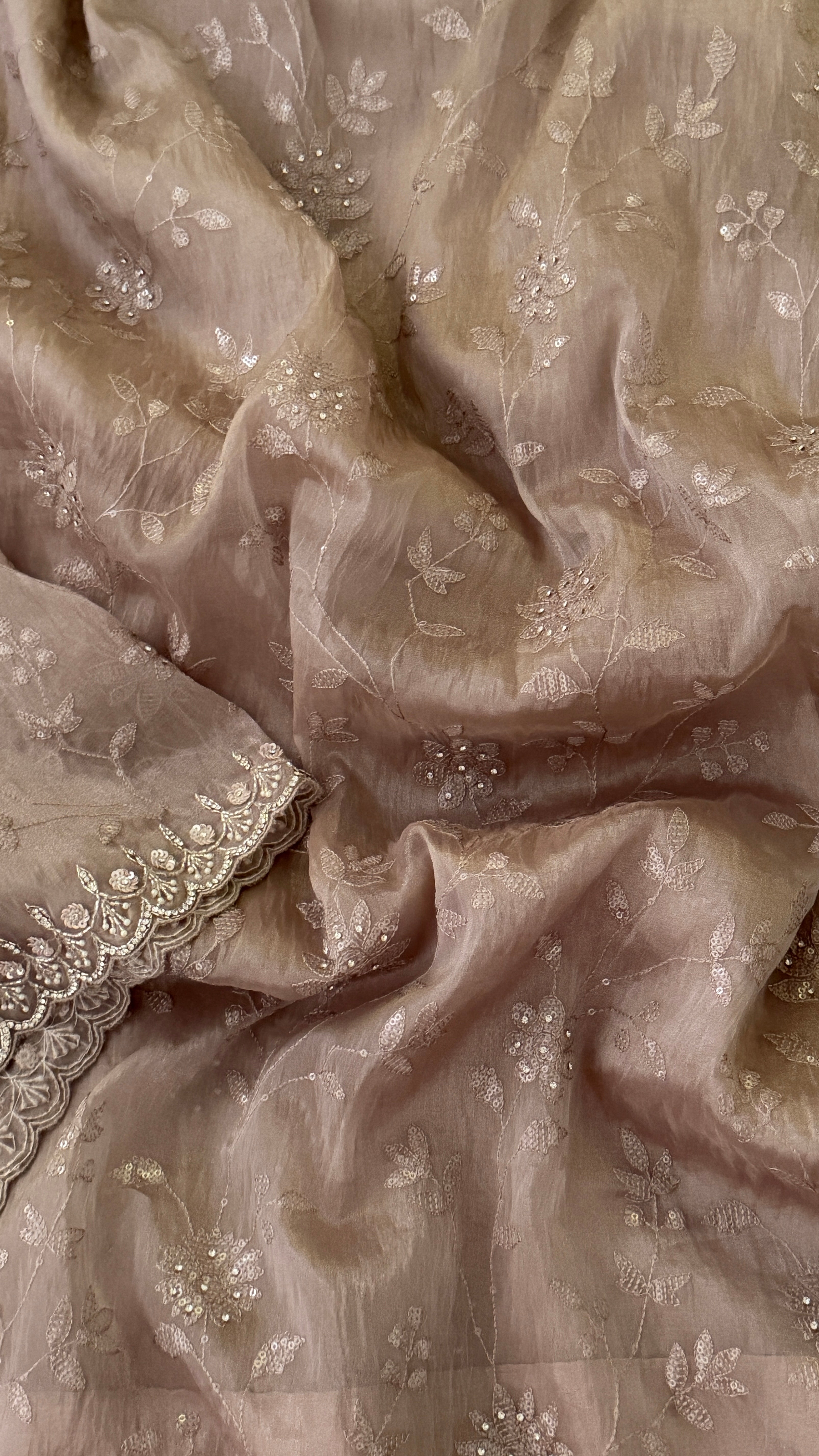 Ash Grey Organza Fancy Saree
