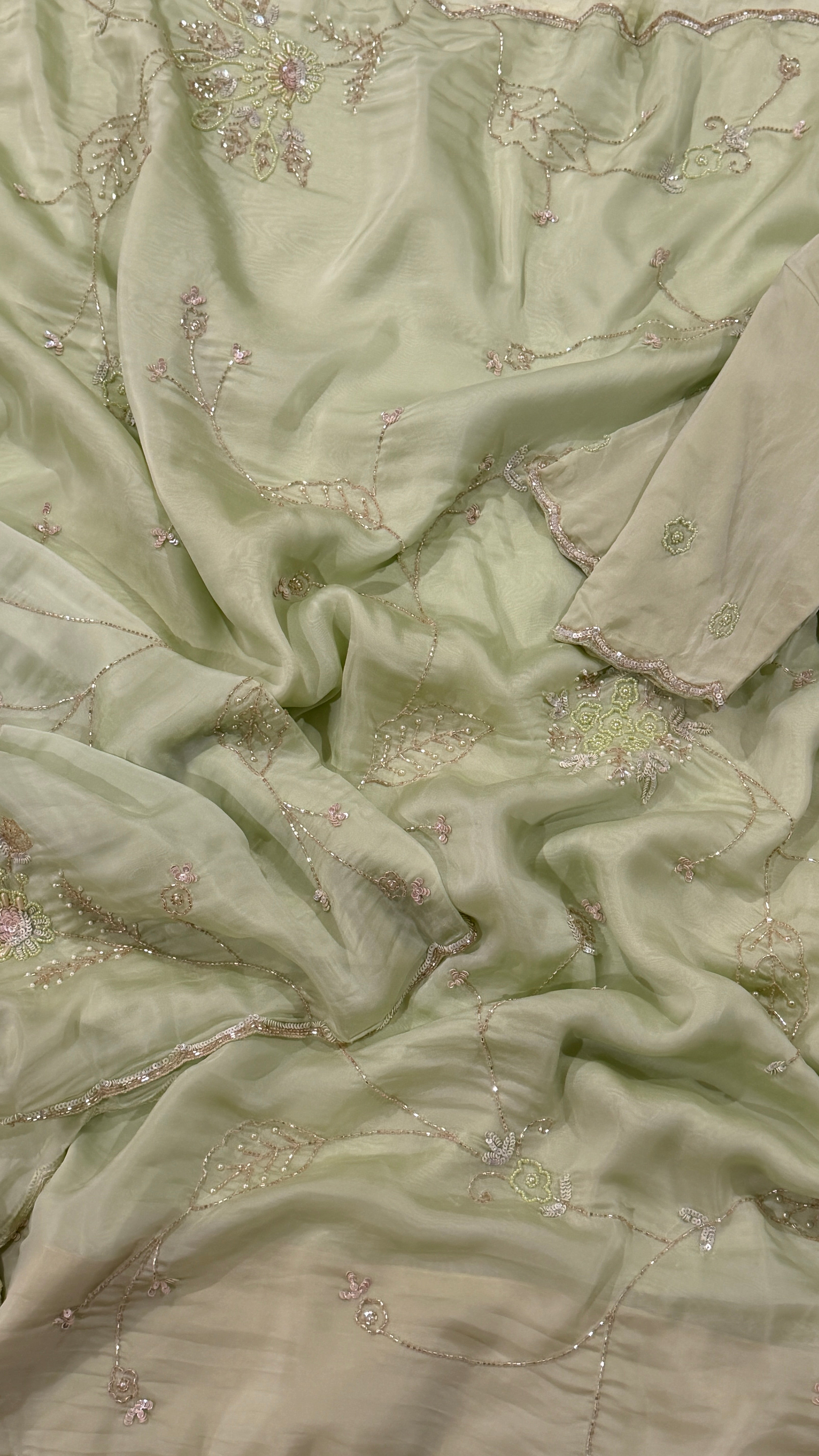 Mint Green Glass Organza Fancy Saree