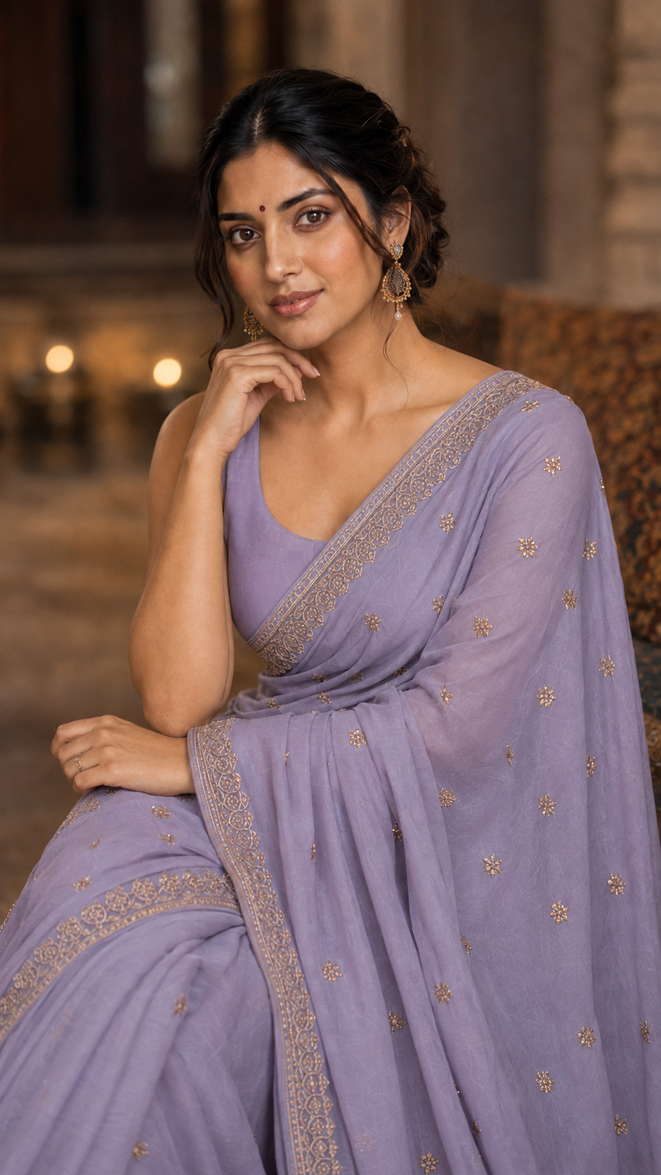 Lilac Organza Fancy Saree