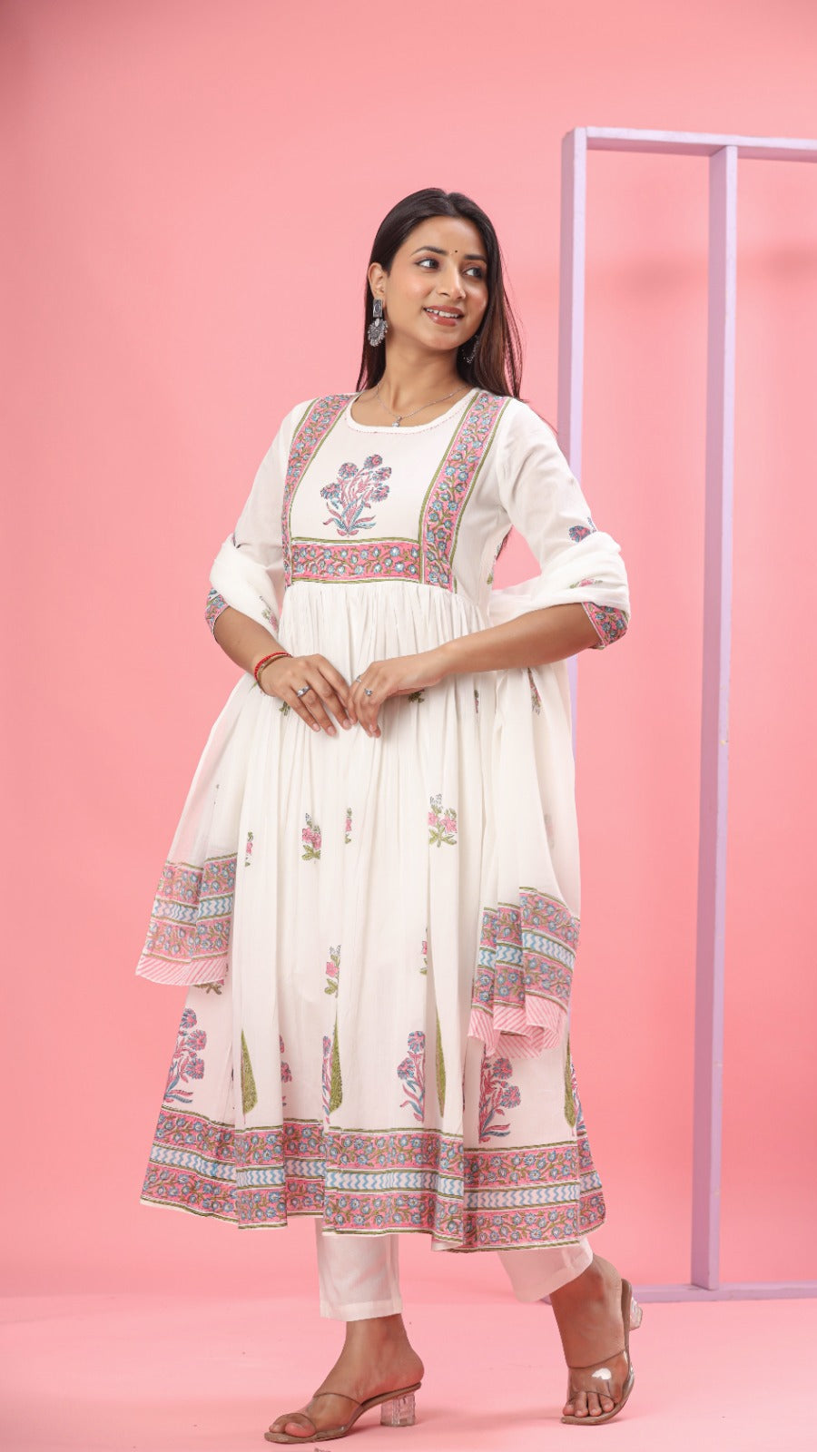 Grey Mul Cotton Block-Print Suit