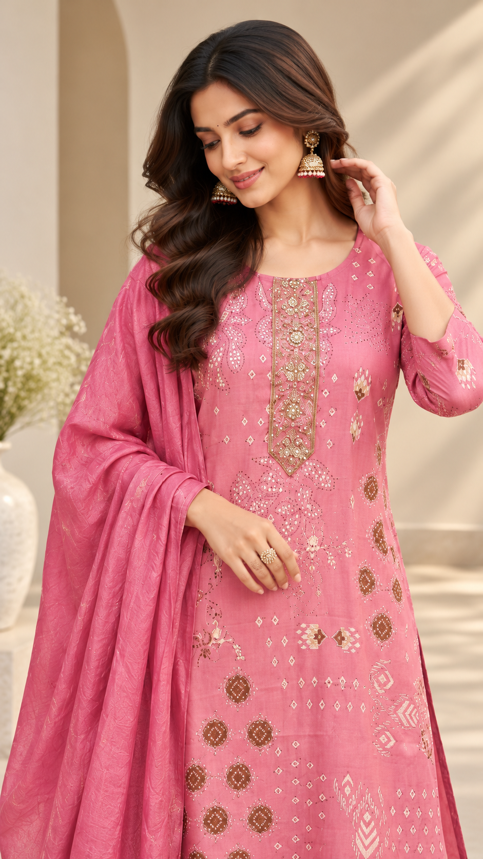 Pink Silk Cotton Straight Cut Suit