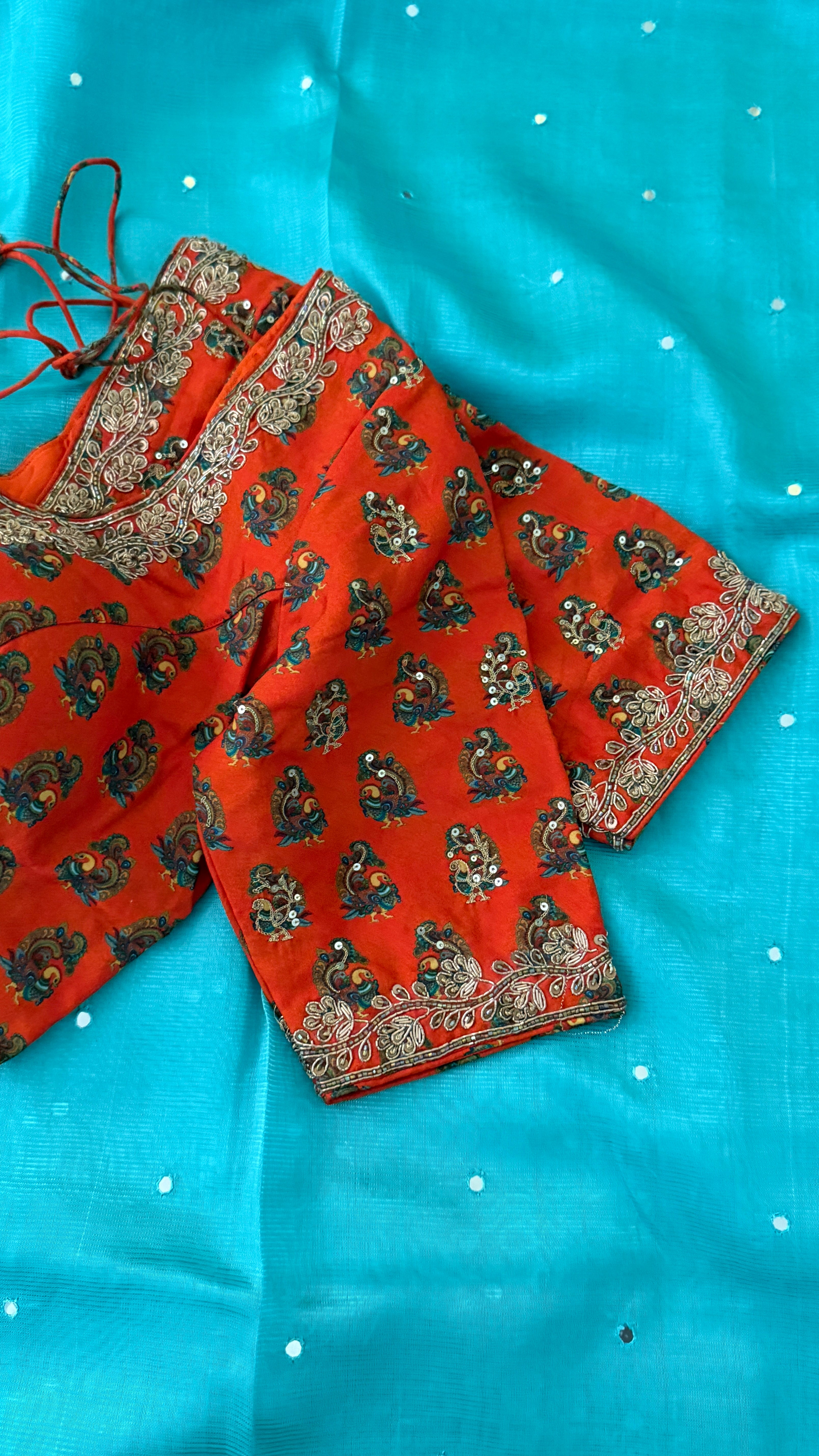 Orange Printed Floral Blouse
