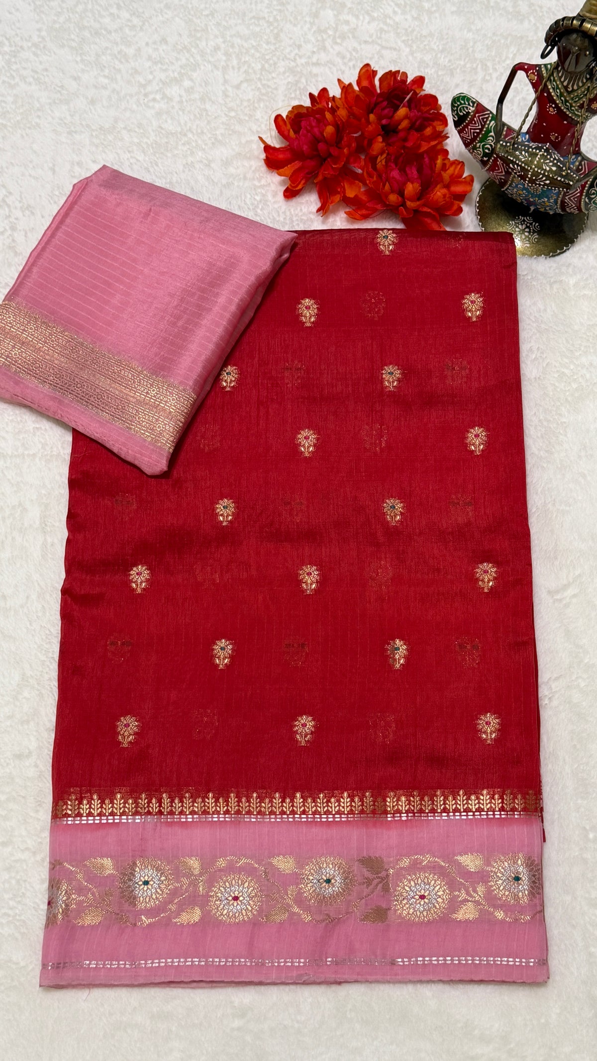 Red Viscose Beneras Silk Saree